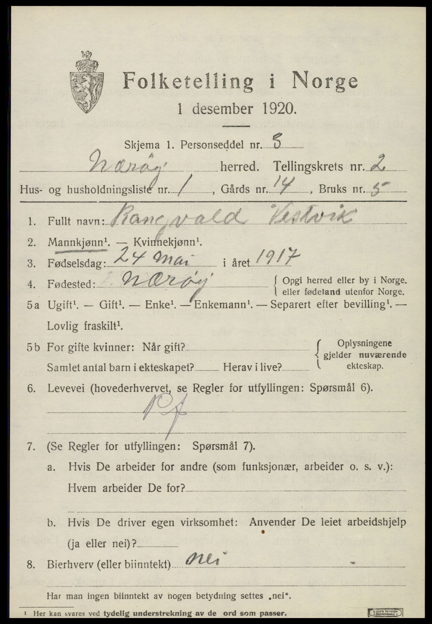 SAT, 1920 census for Nærøy, 1920, p. 1287