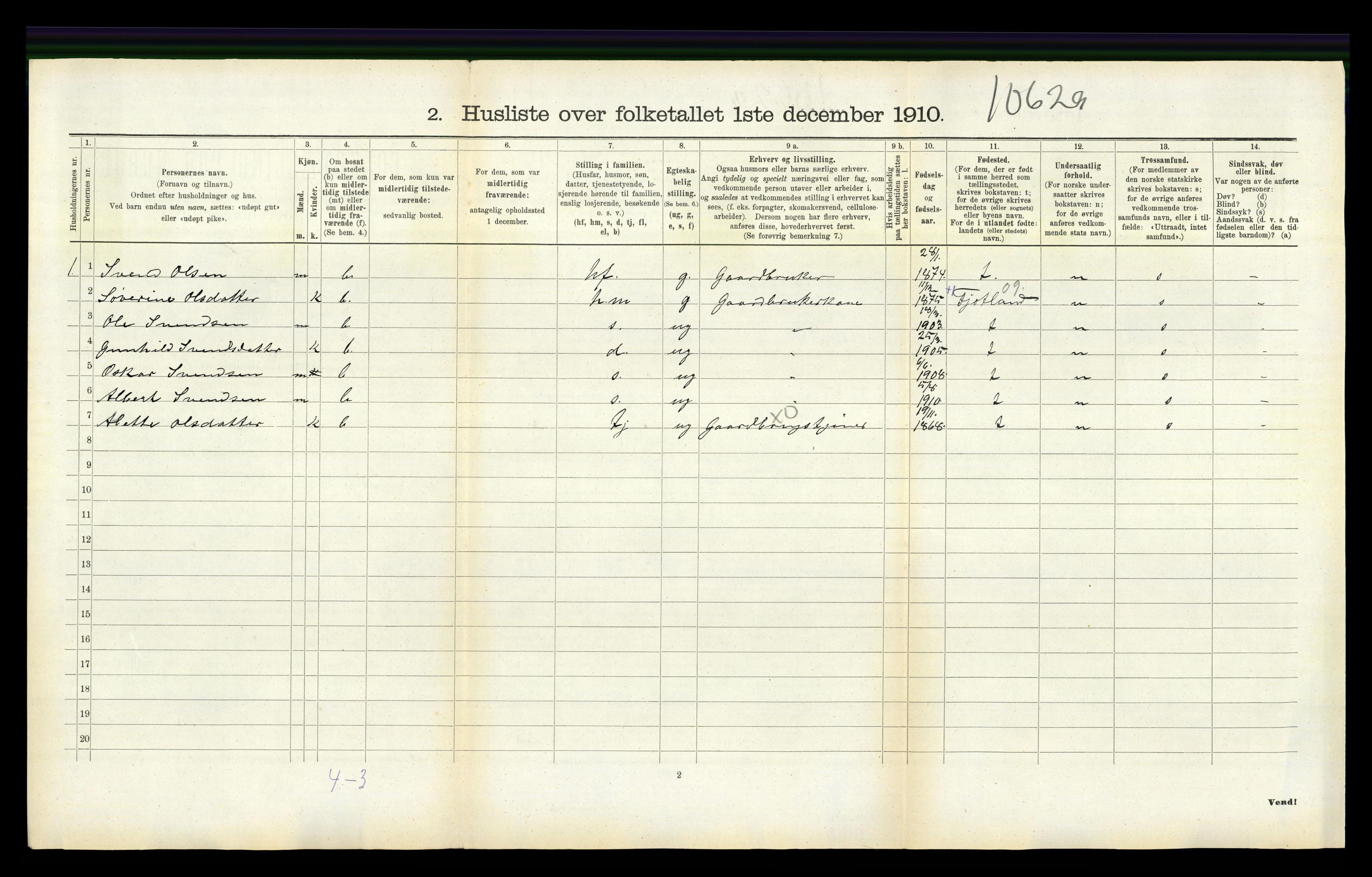 RA, 1910 census for Tonstad, 1910, p. 263