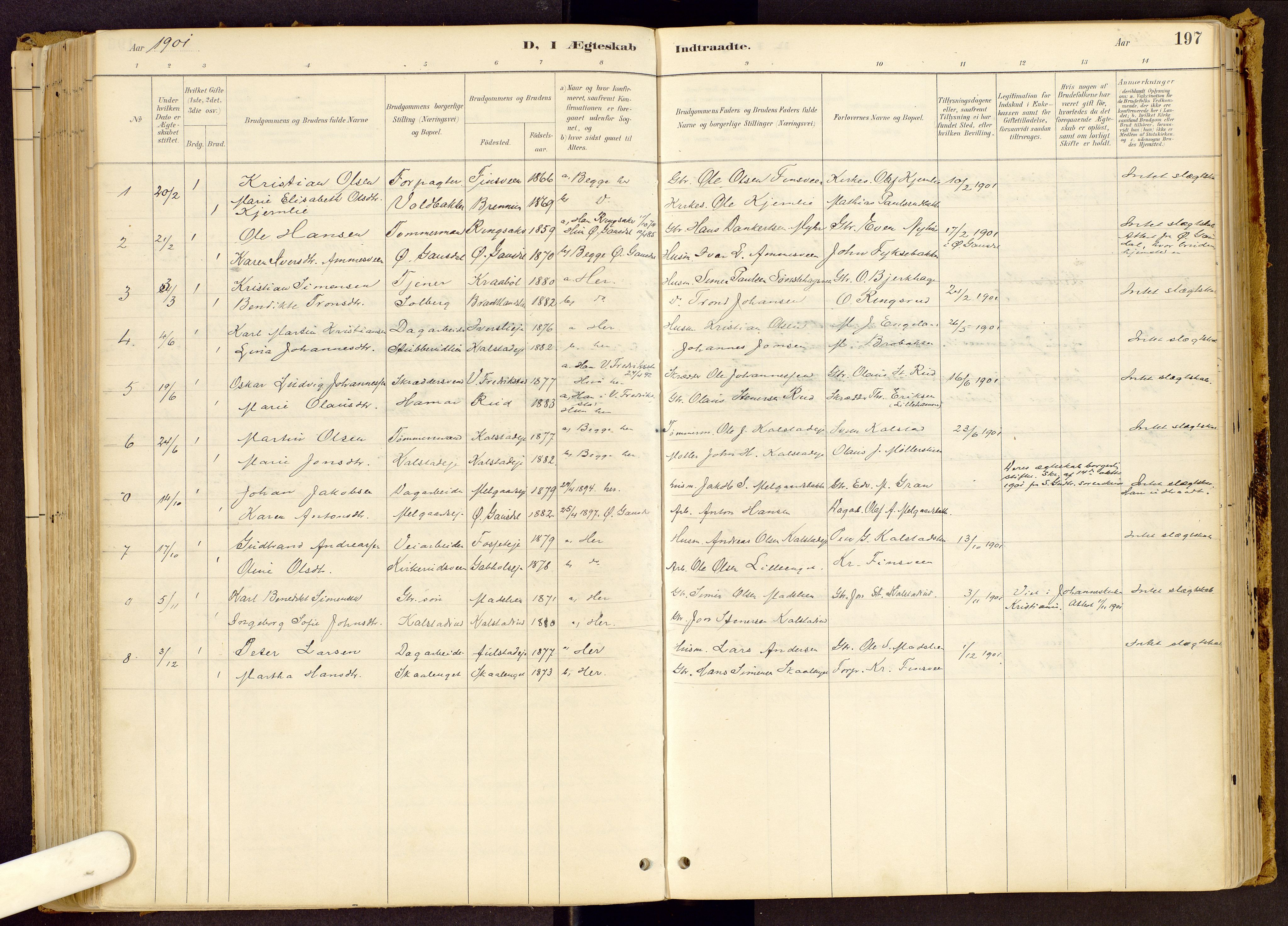 Vestre Gausdal prestekontor, SAH/PREST-094/H/Ha/Haa/L0001: Parish register (official) no. 1, 1887-1914, p. 197