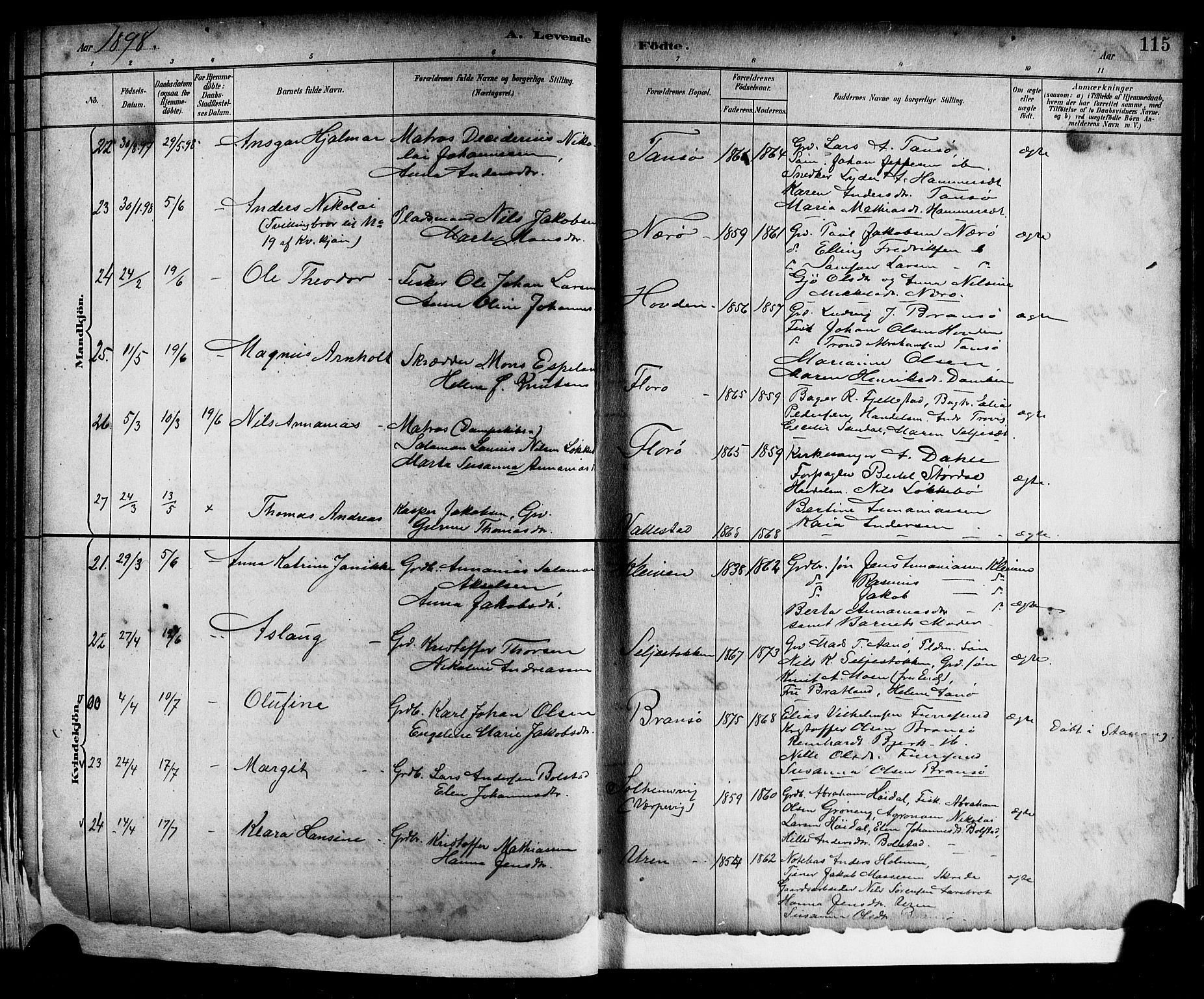 Kinn sokneprestembete, AV/SAB-A-80801/H/Hab/Haba/L0002: Parish register (copy) no. A 2, 1882-1906, p. 115