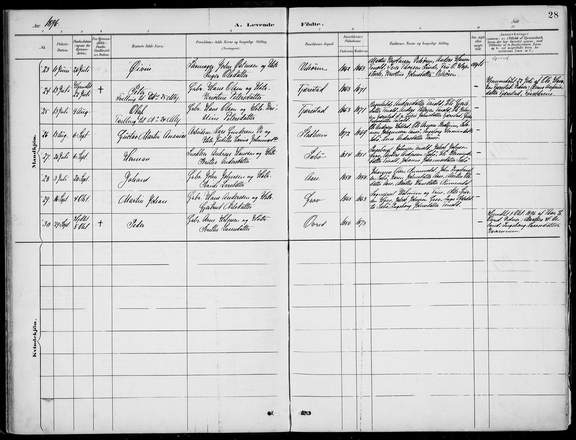 Vik sokneprestembete, AV/SAB-A-81501/H/Haa/Haab/L0002: Parish register (official) no. B  2, 1891-1907, p. 28