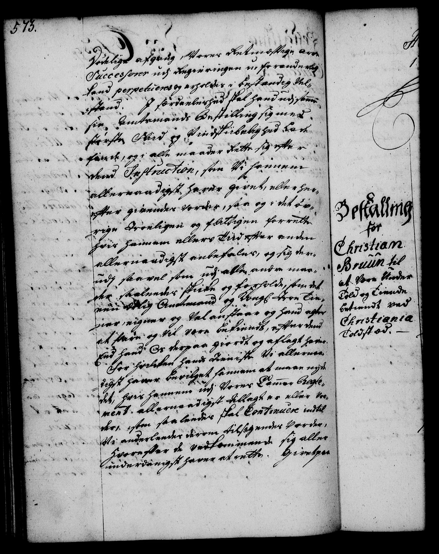 Rentekammeret, Kammerkanselliet, RA/EA-3111/G/Gg/Gge/L0002: Norsk bestallingsprotokoll med register (merket RK 53.26), 1730-1744, p. 573