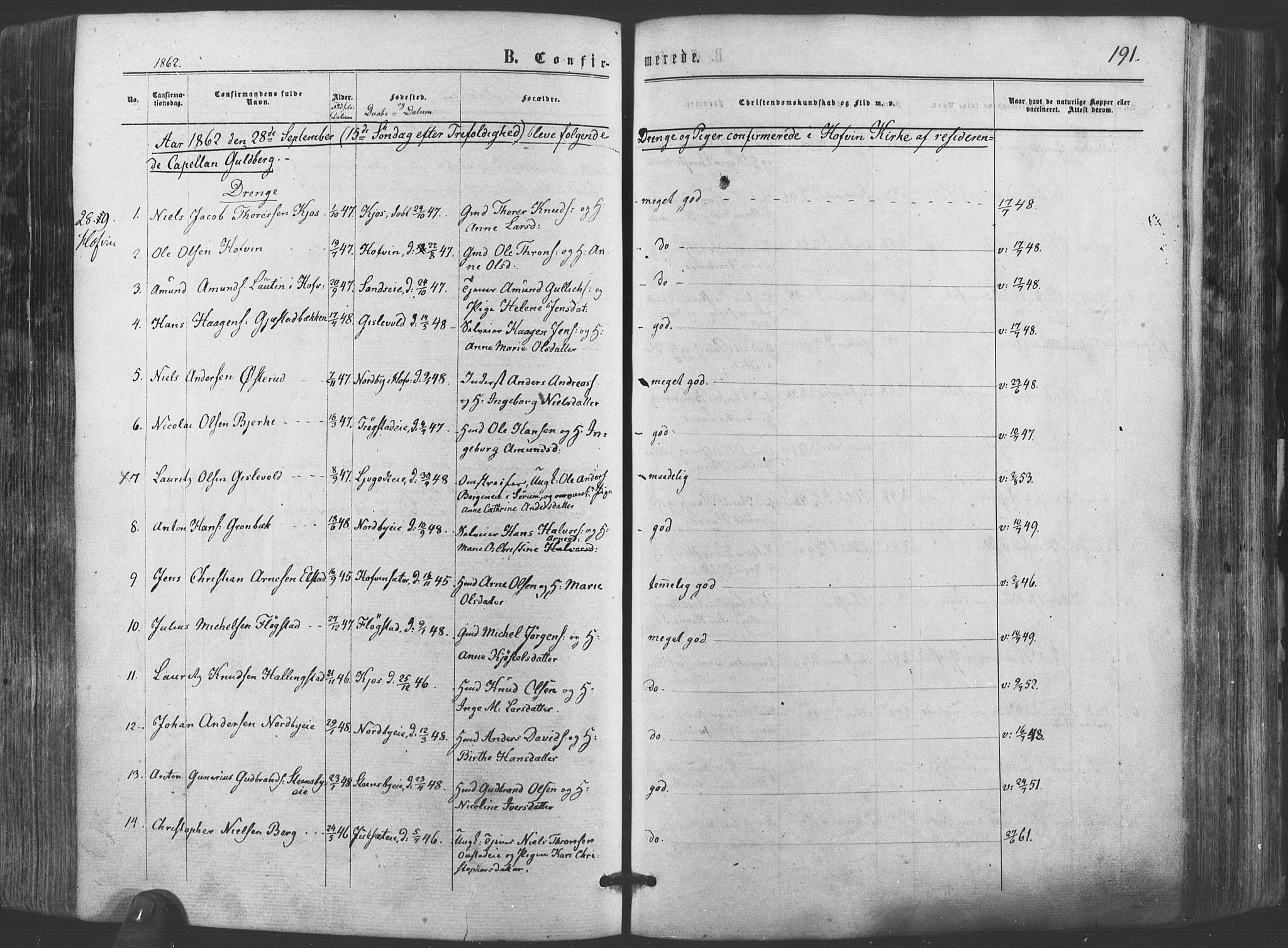 Ullensaker prestekontor Kirkebøker, SAO/A-10236a/F/Fa/L0016: Parish register (official) no. I 16, 1863-1875, p. 191