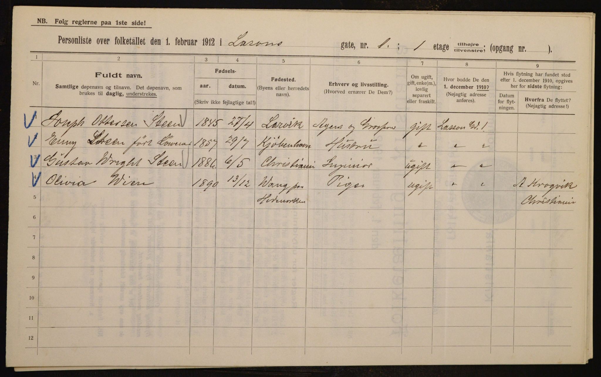 OBA, Municipal Census 1912 for Kristiania, 1912, p. 57537