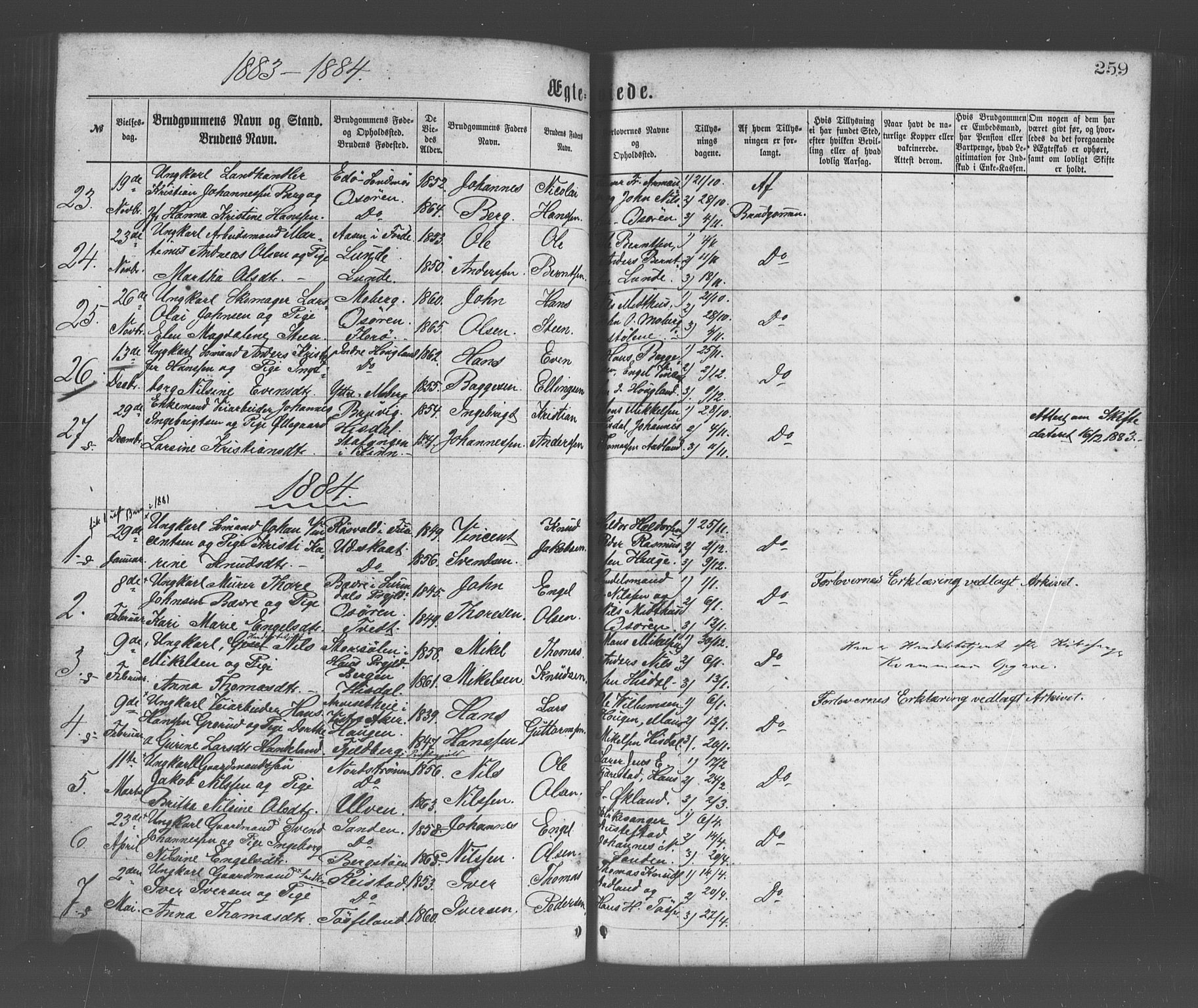 Os sokneprestembete, SAB/A-99929: Parish register (official) no. A 18, 1874-1884, p. 259
