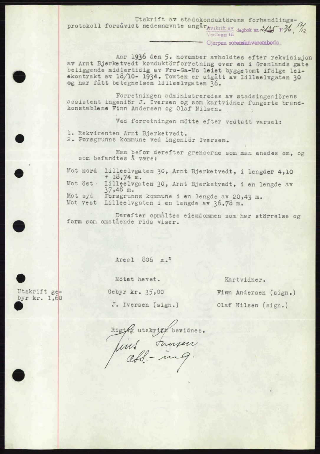 Gjerpen sorenskriveri, SAKO/A-216/G/Ga/Gae/L0067: Mortgage book no. A-66 - A-68, 1936-1937, Diary no: : 3125/1936