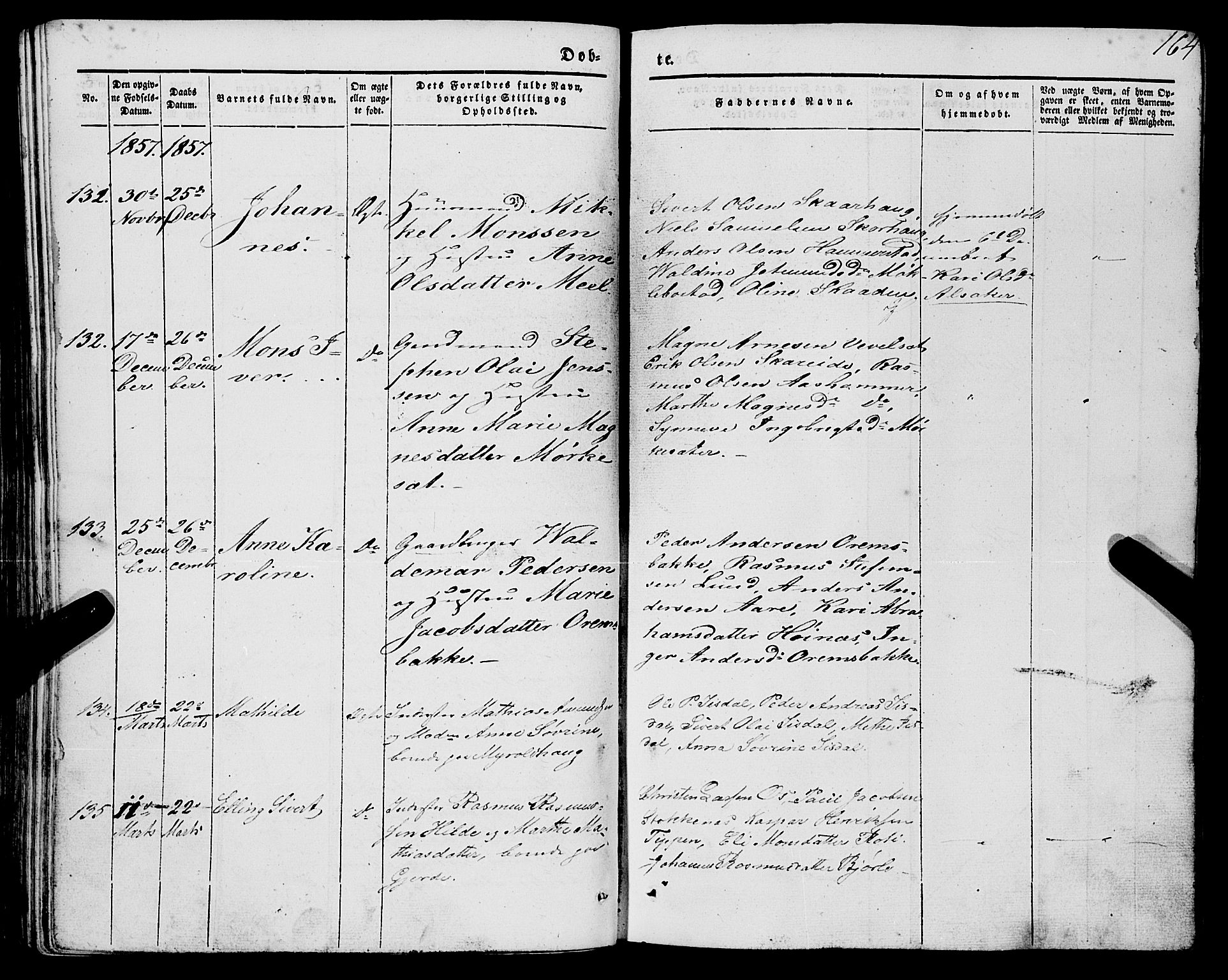 Eid sokneprestembete, AV/SAB-A-82301/H/Haa/Haaa/L0007: Parish register (official) no. A 7, 1844-1858, p. 164