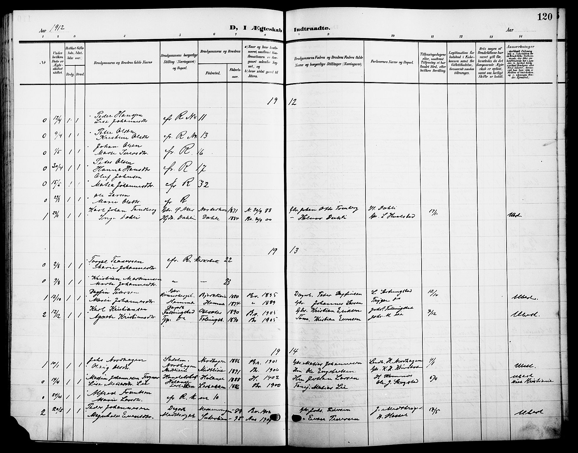 Ringsaker prestekontor, SAH/PREST-014/L/La/L0016: Parish register (copy) no. 16, 1905-1920, p. 120