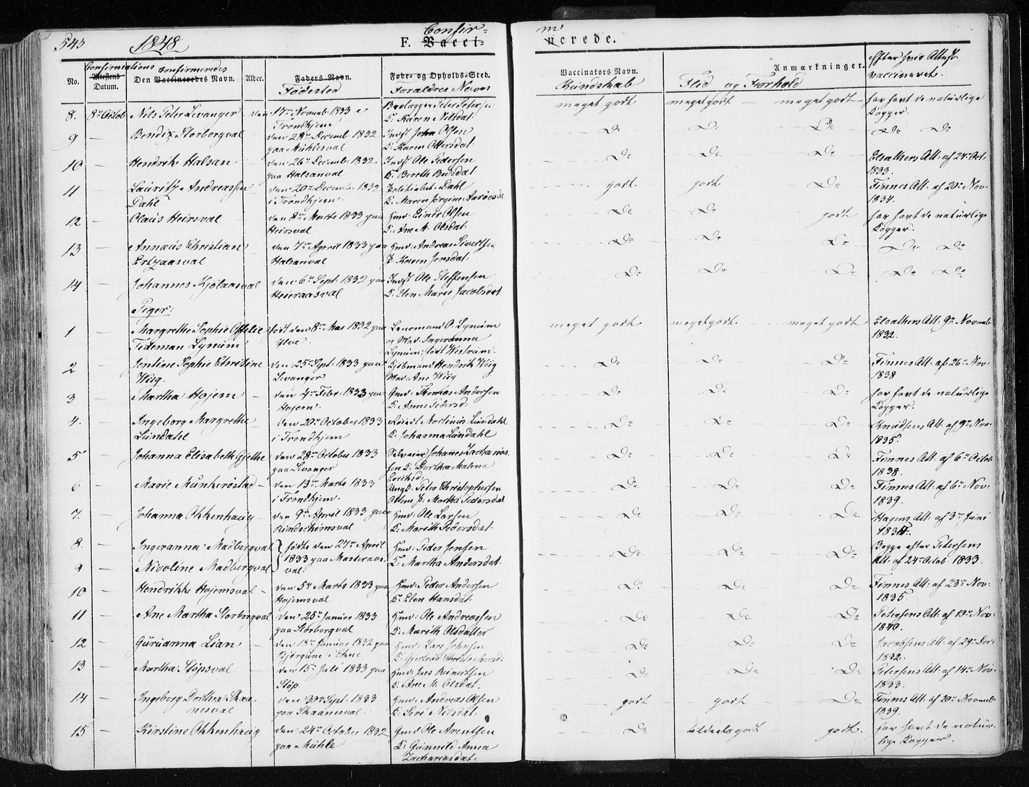 Ministerialprotokoller, klokkerbøker og fødselsregistre - Nord-Trøndelag, SAT/A-1458/717/L0154: Parish register (official) no. 717A06 /1, 1836-1849, p. 545