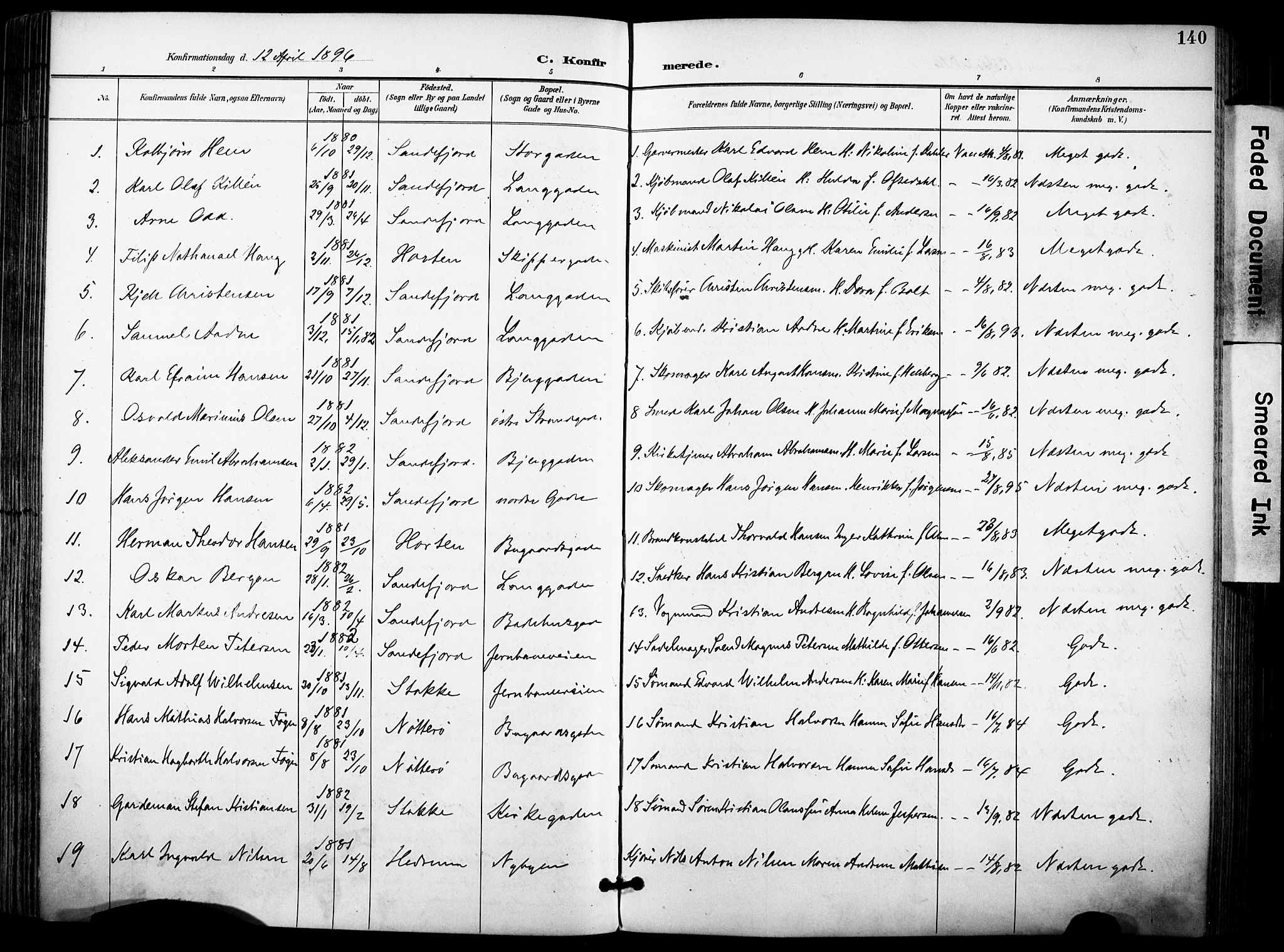 Sandefjord kirkebøker, AV/SAKO-A-315/F/Fa/L0004: Parish register (official) no. 4, 1894-1905, p. 140
