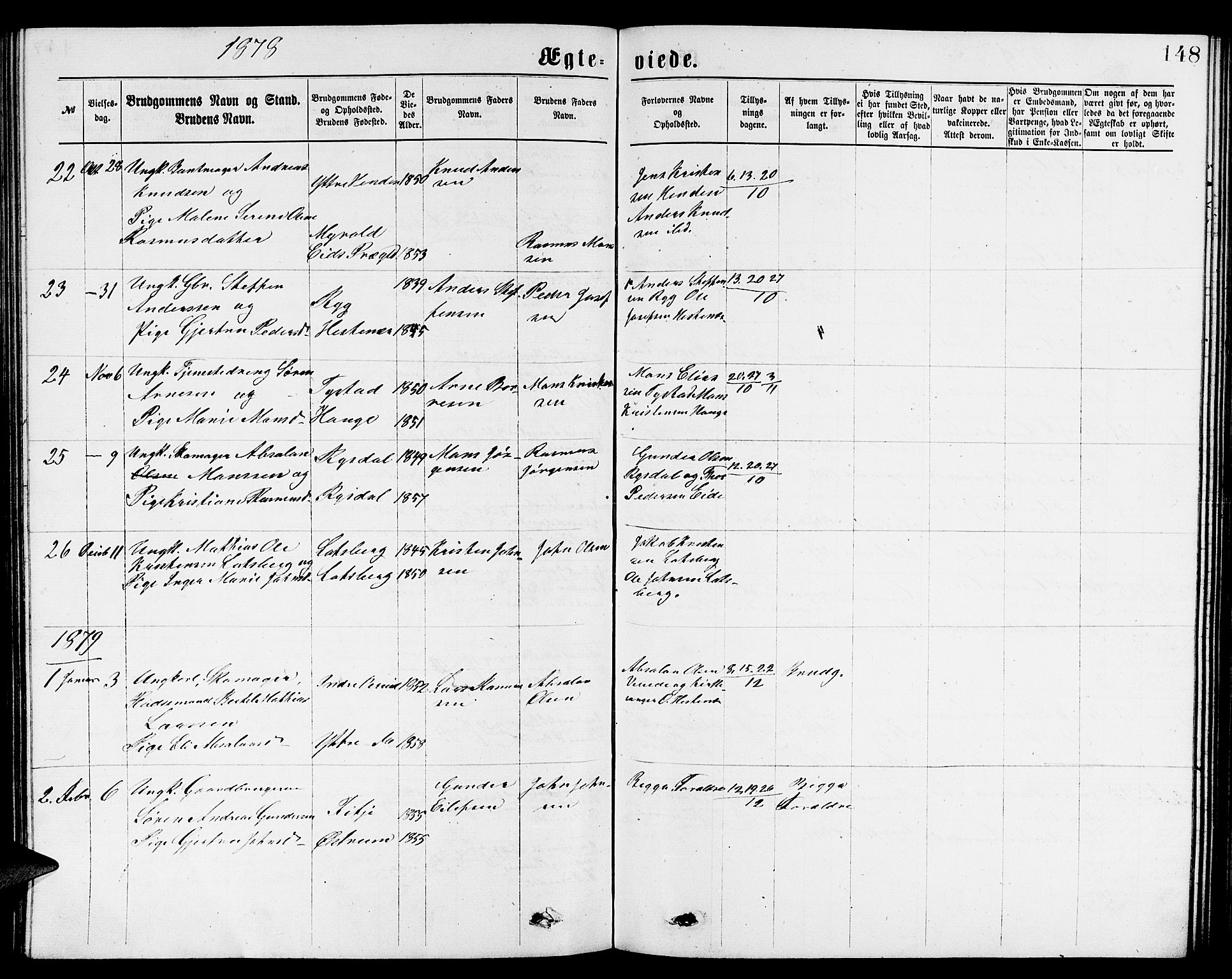 Gloppen sokneprestembete, AV/SAB-A-80101/H/Hab/Habb/L0001: Parish register (copy) no. B 1, 1872-1888, p. 148