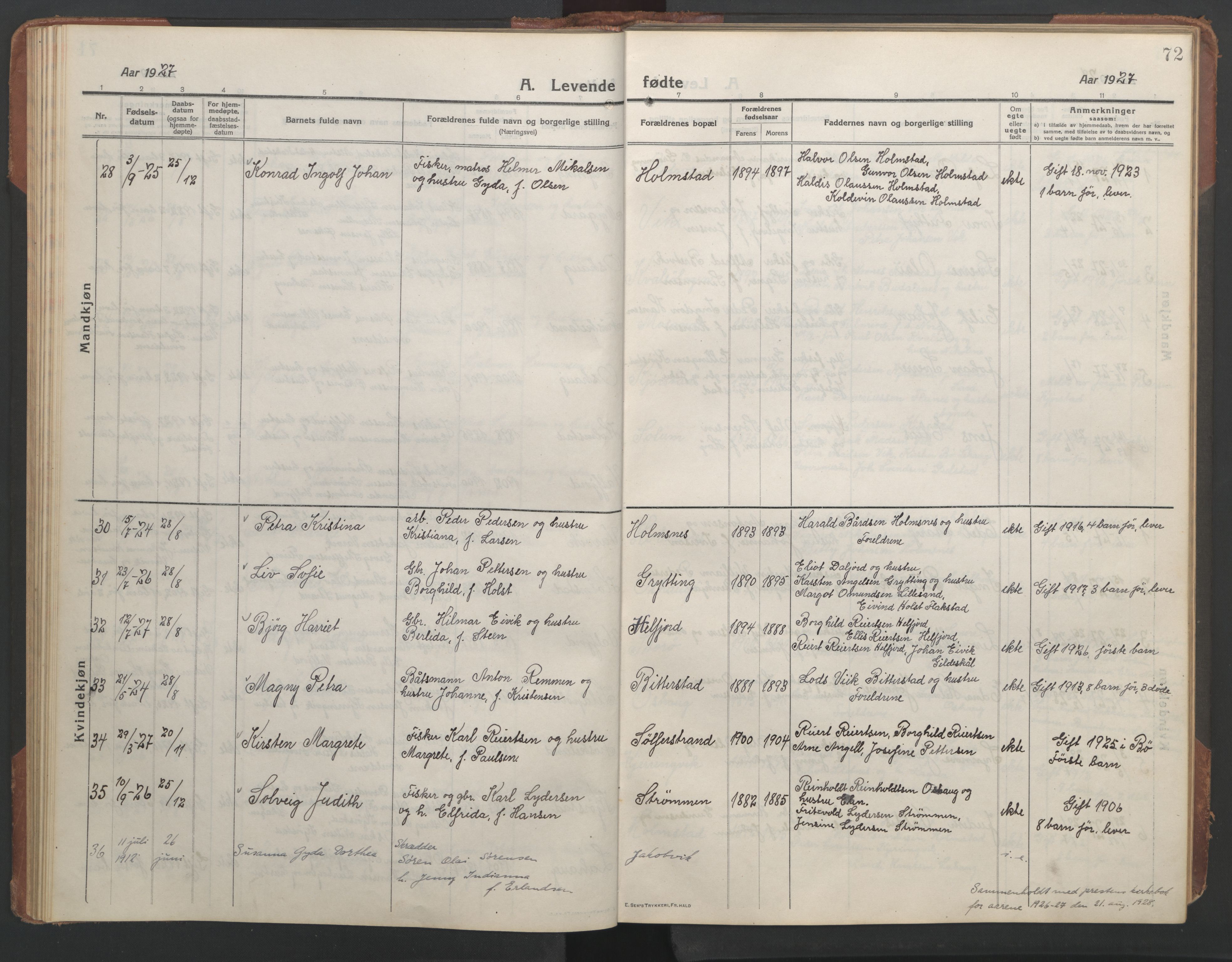 Ministerialprotokoller, klokkerbøker og fødselsregistre - Nordland, SAT/A-1459/890/L1291: Parish register (copy) no. 890C02, 1913-1954, p. 72