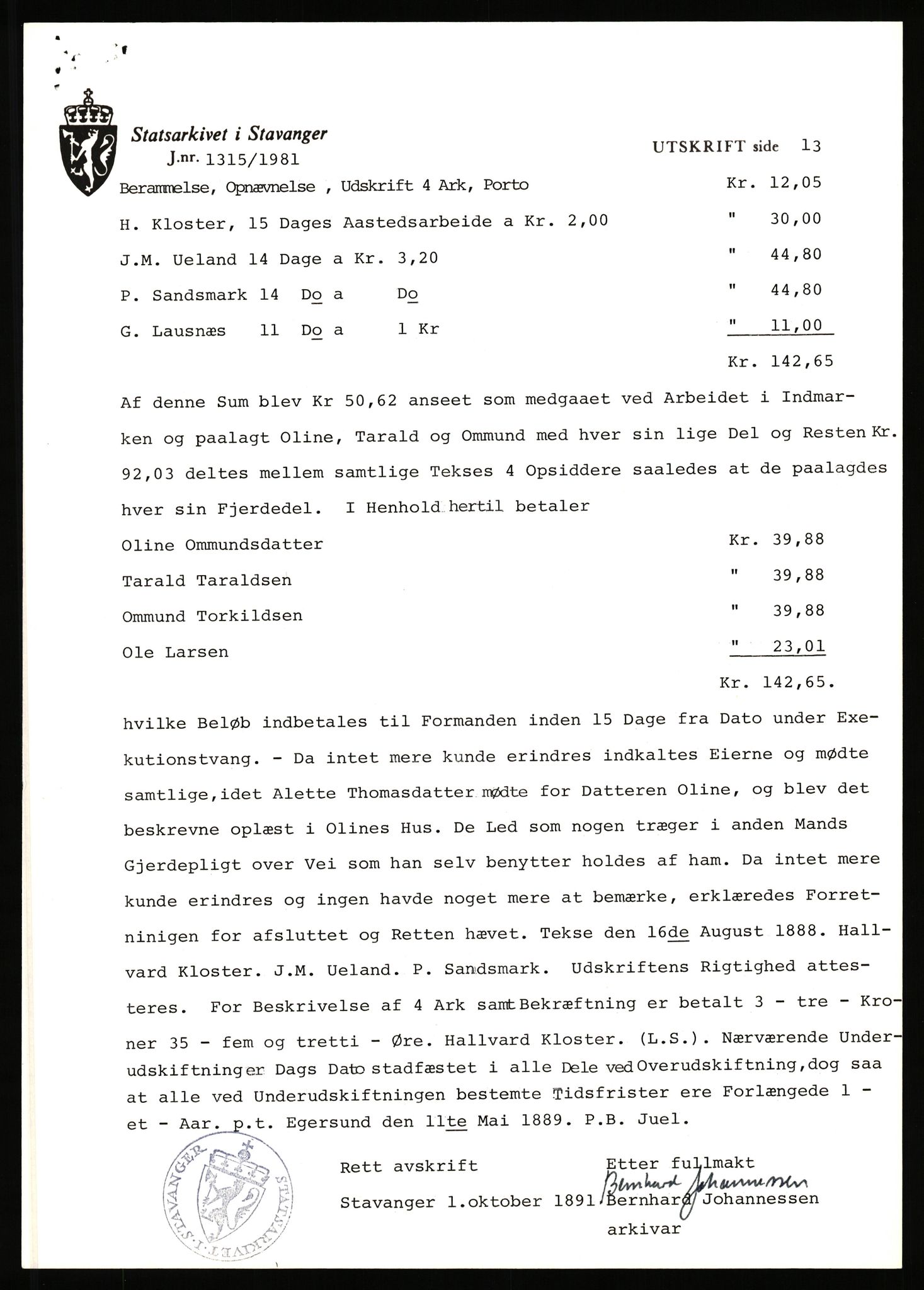 Statsarkivet i Stavanger, AV/SAST-A-101971/03/Y/Yj/L0086: Avskrifter sortert etter gårdsnavn: Tau - Tjeltveit, 1750-1930, p. 197