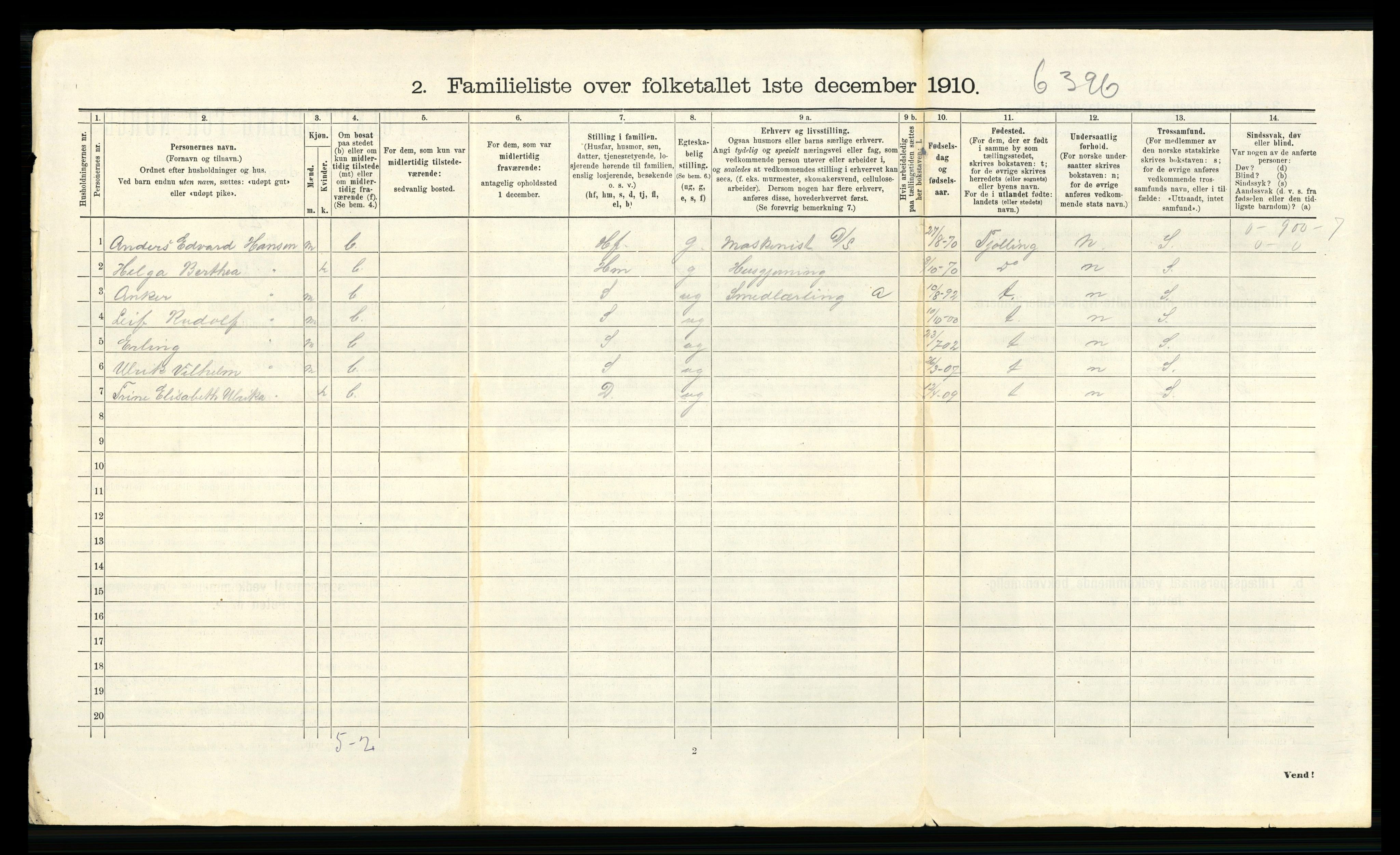 RA, 1910 census for Larvik, 1910, p. 2688