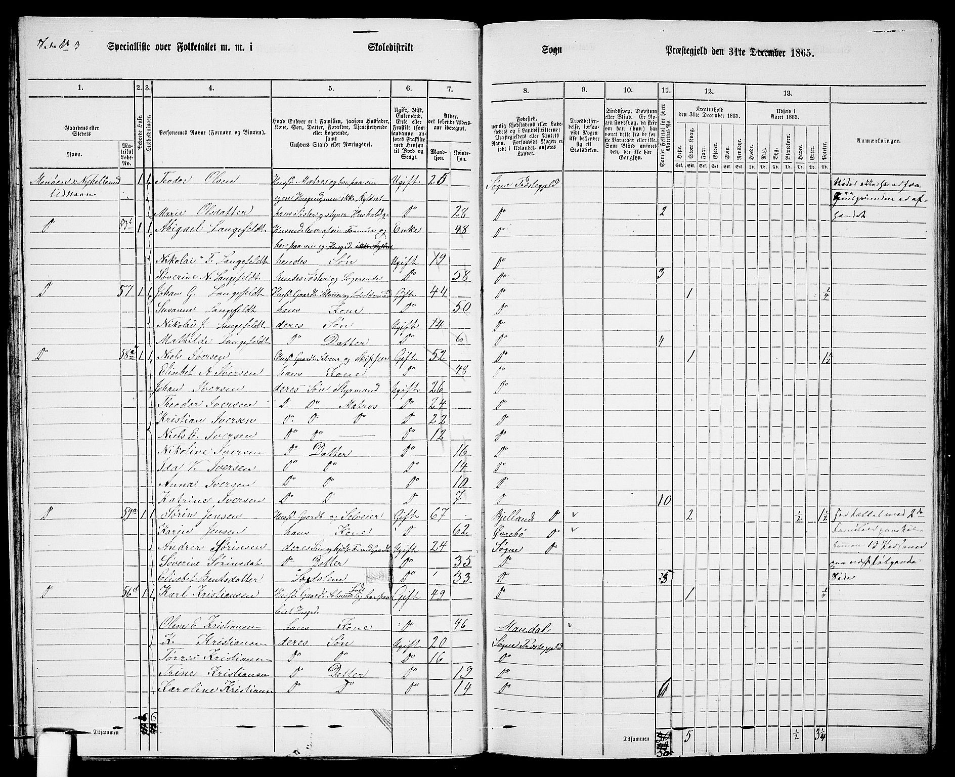 RA, 1865 census for Søgne, 1865, p. 39