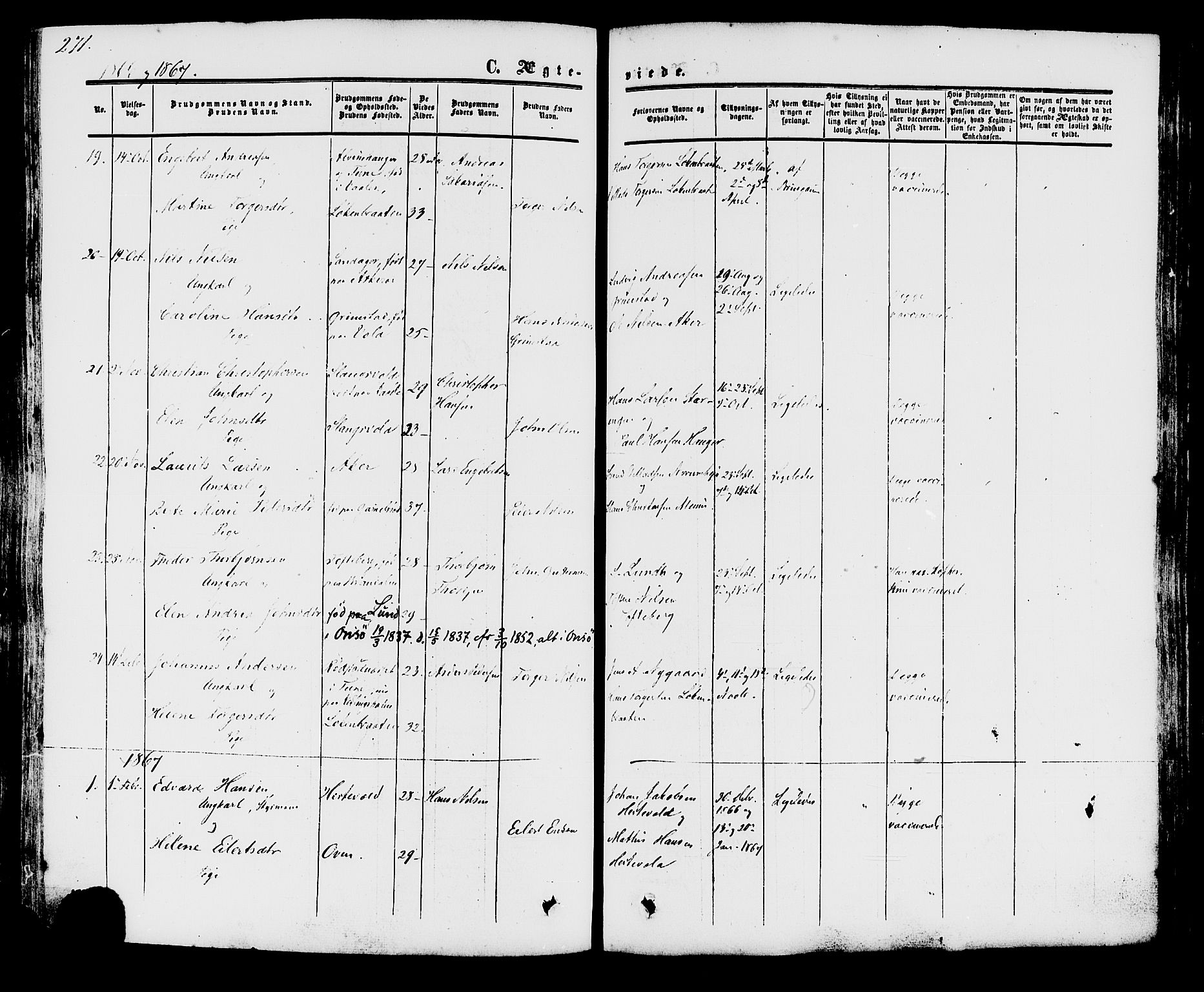 Råde prestekontor kirkebøker, AV/SAO-A-2009/F/Fa/L0006: Parish register (official) no. 6, 1854-1877, p. 271