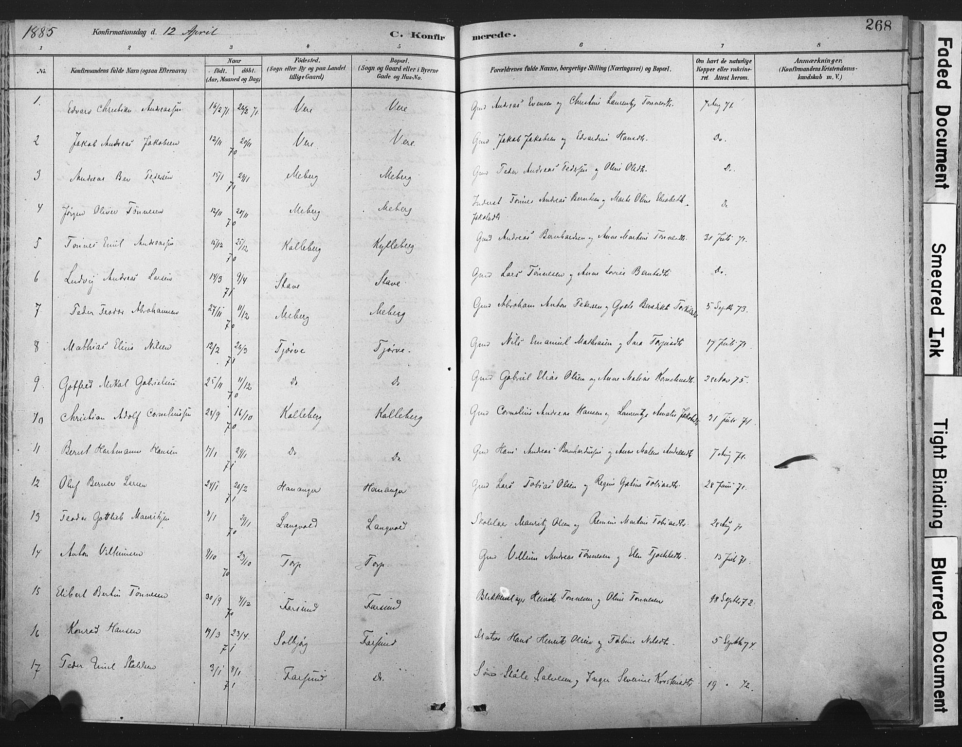 Lista sokneprestkontor, AV/SAK-1111-0027/F/Fa/L0012: Parish register (official) no. A 12, 1879-1903, p. 268