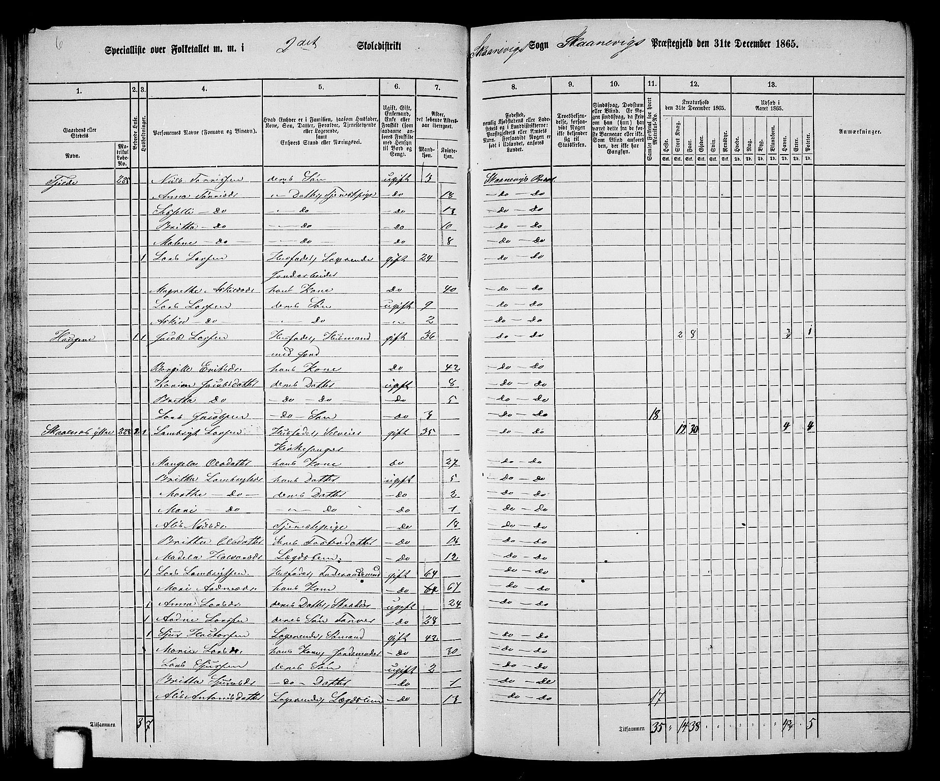 RA, 1865 census for Skånevik, 1865, p. 34