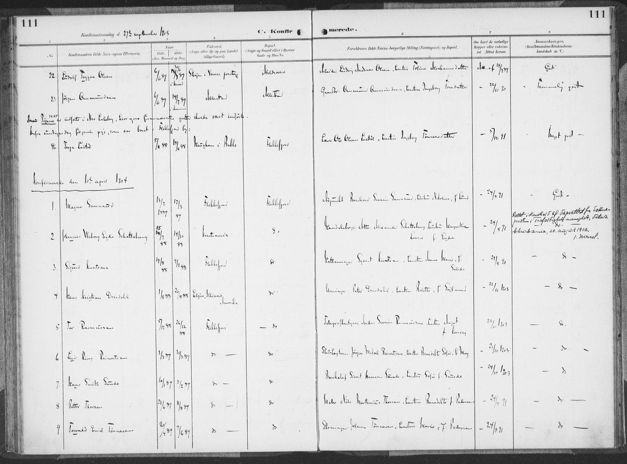 Flekkefjord sokneprestkontor, SAK/1111-0012/F/Fa/Faa/L0002: Parish register (official) no. A 2, 1900-1912, p. 111
