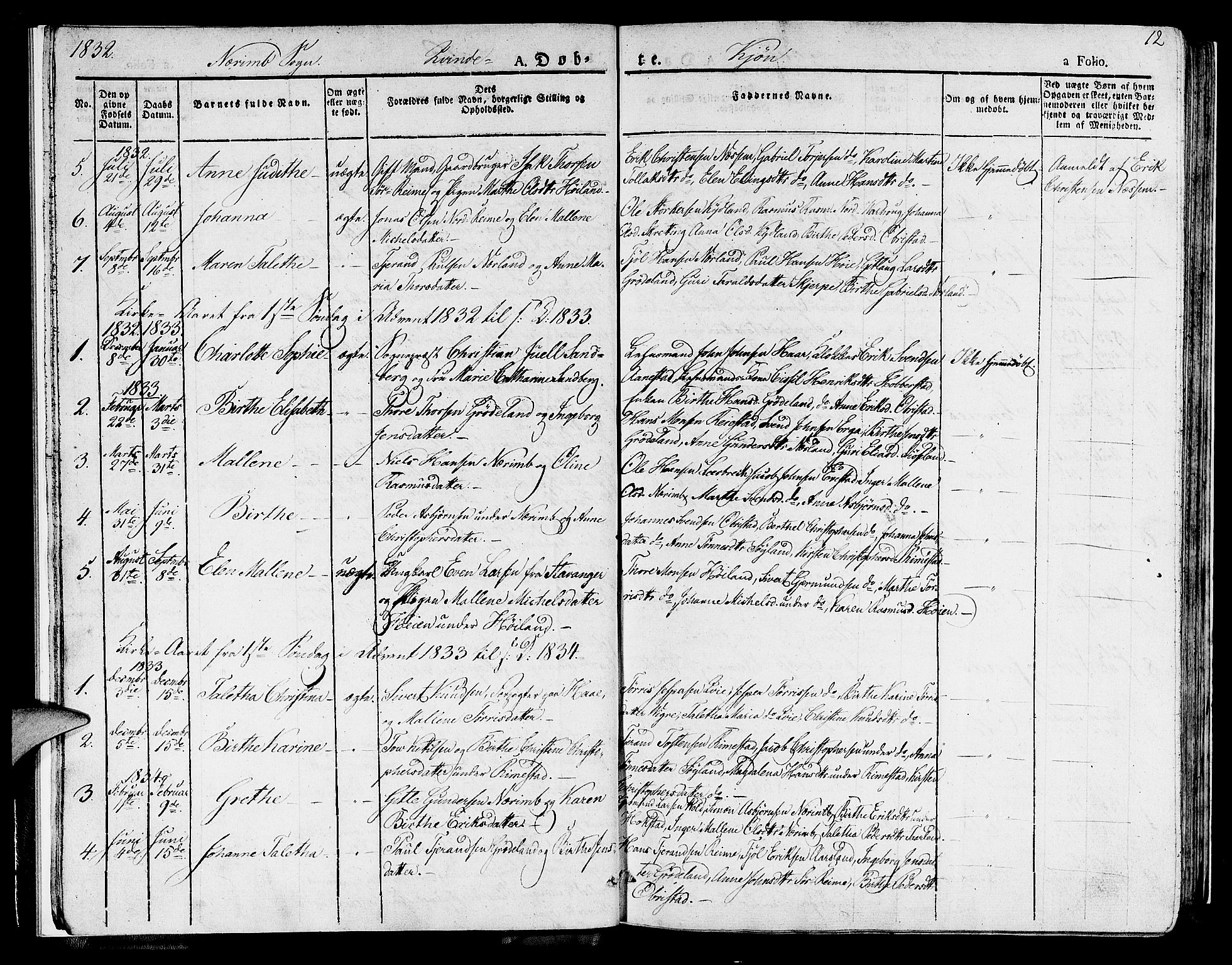 Hå sokneprestkontor, SAST/A-101801/001/30BA/L0004: Parish register (official) no. A 4.1 /1, 1826-1841, p. 12