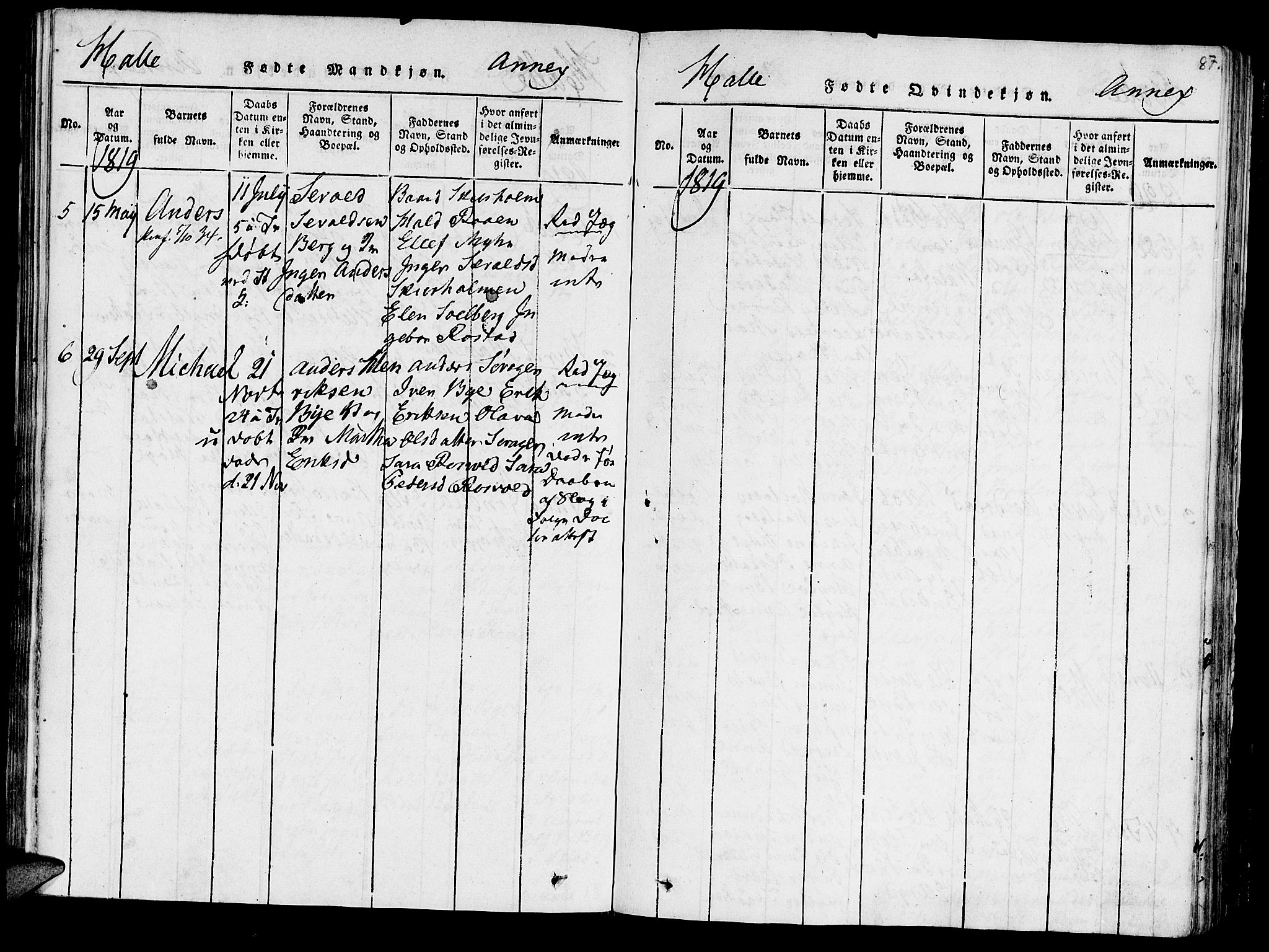 Ministerialprotokoller, klokkerbøker og fødselsregistre - Nord-Trøndelag, SAT/A-1458/723/L0234: Parish register (official) no. 723A05 /3, 1817-1821, p. 87