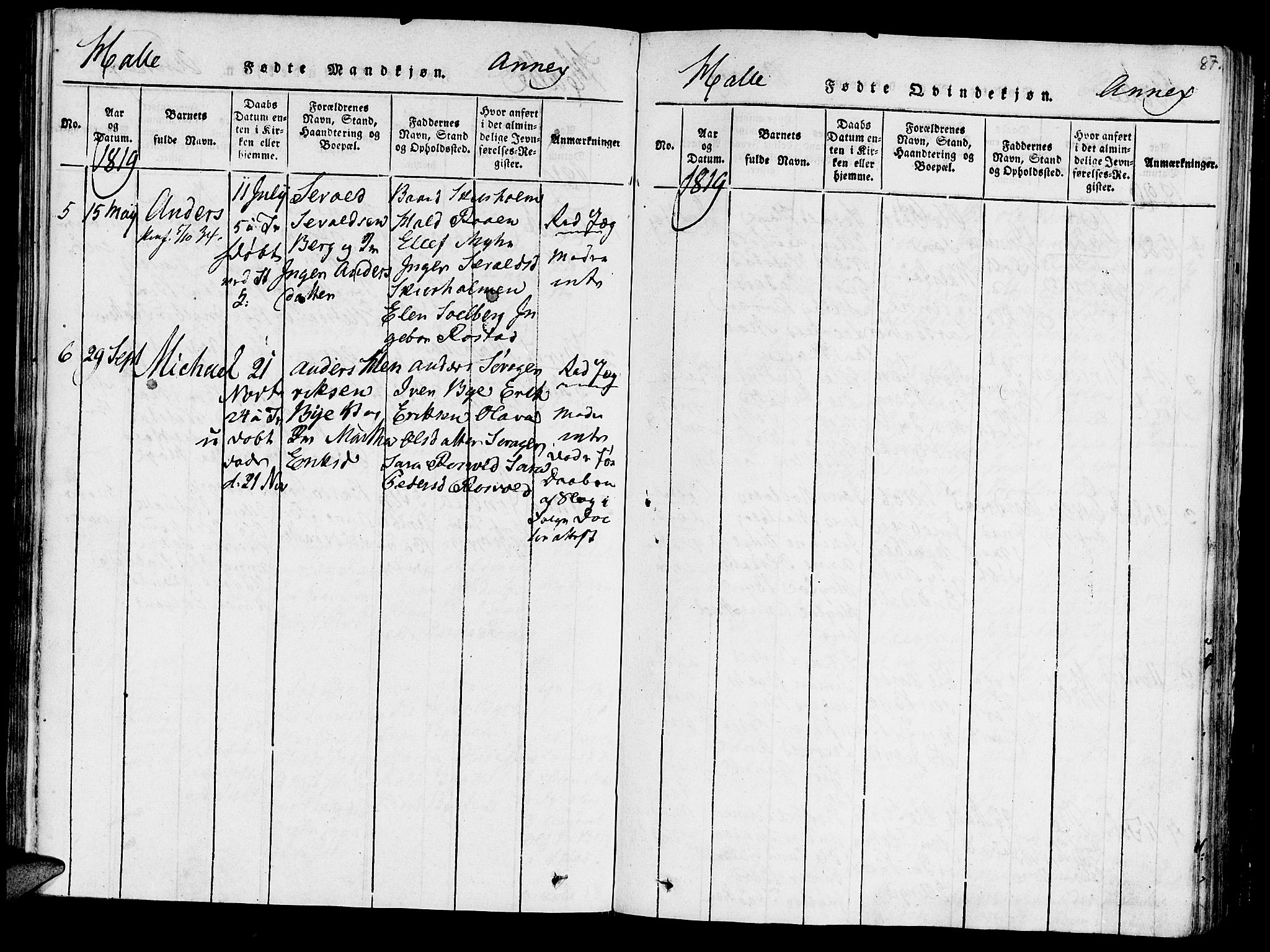Ministerialprotokoller, klokkerbøker og fødselsregistre - Nord-Trøndelag, AV/SAT-A-1458/723/L0234: Parish register (official) no. 723A05 /3, 1817-1821, p. 87