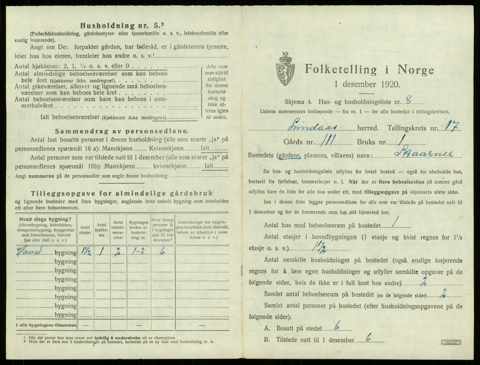 SAB, 1920 census for Lindås, 1920, p. 1235