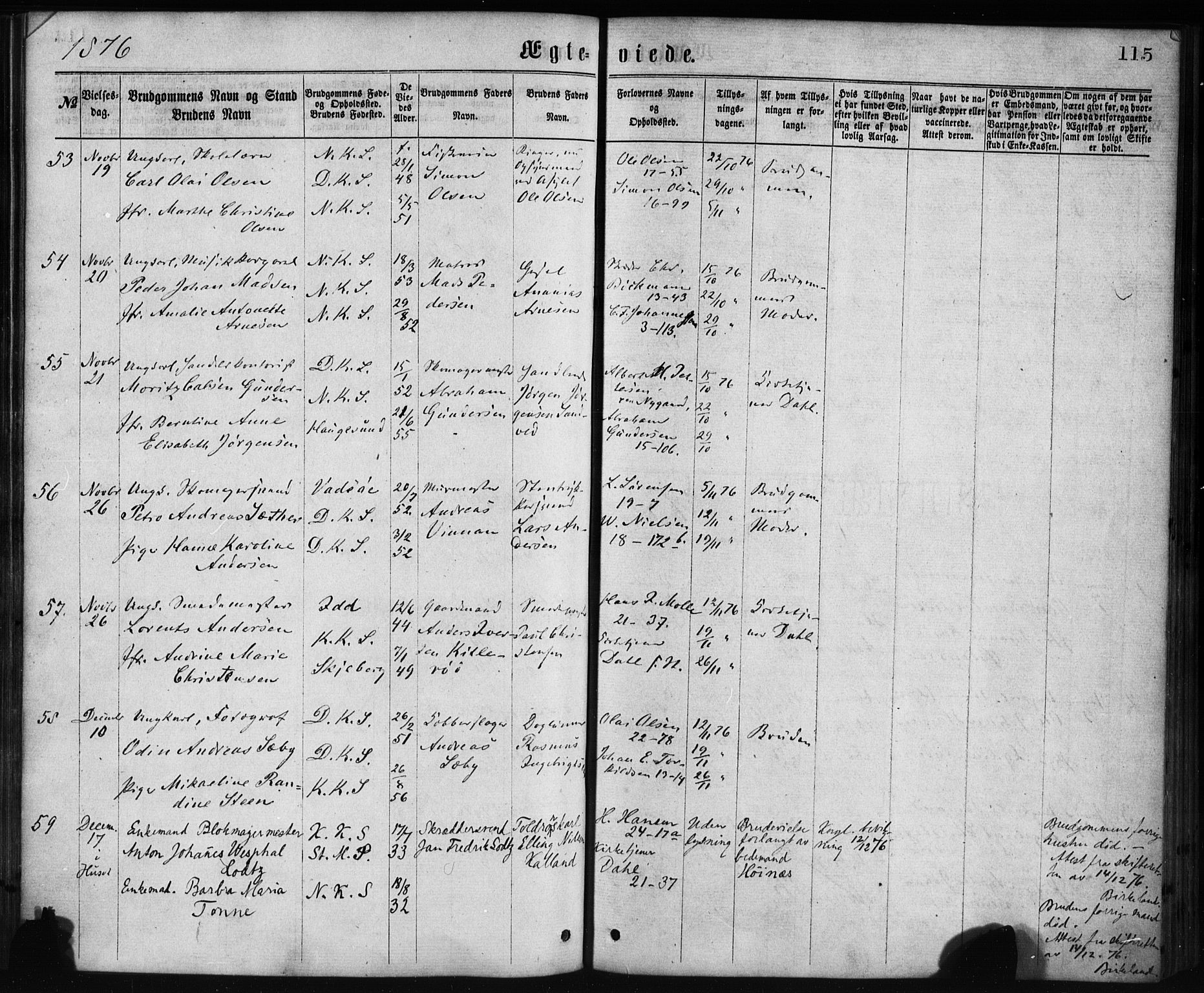 Korskirken sokneprestembete, AV/SAB-A-76101/H/Haa/L0036: Parish register (official) no. D 3, 1867-1882, p. 115