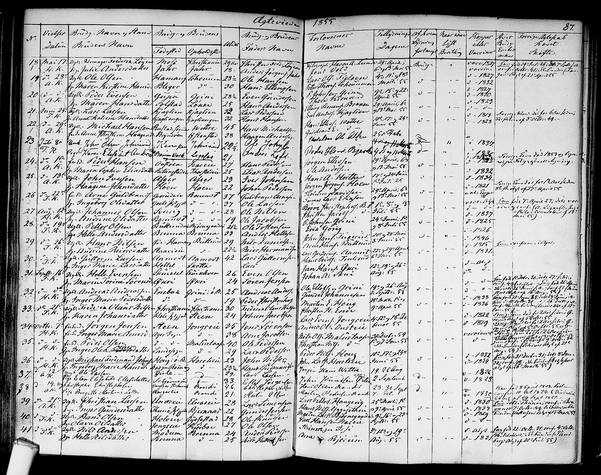 Asker prestekontor Kirkebøker, SAO/A-10256a/F/Fa/L0010: Parish register (official) no. I 10, 1825-1878, p. 87