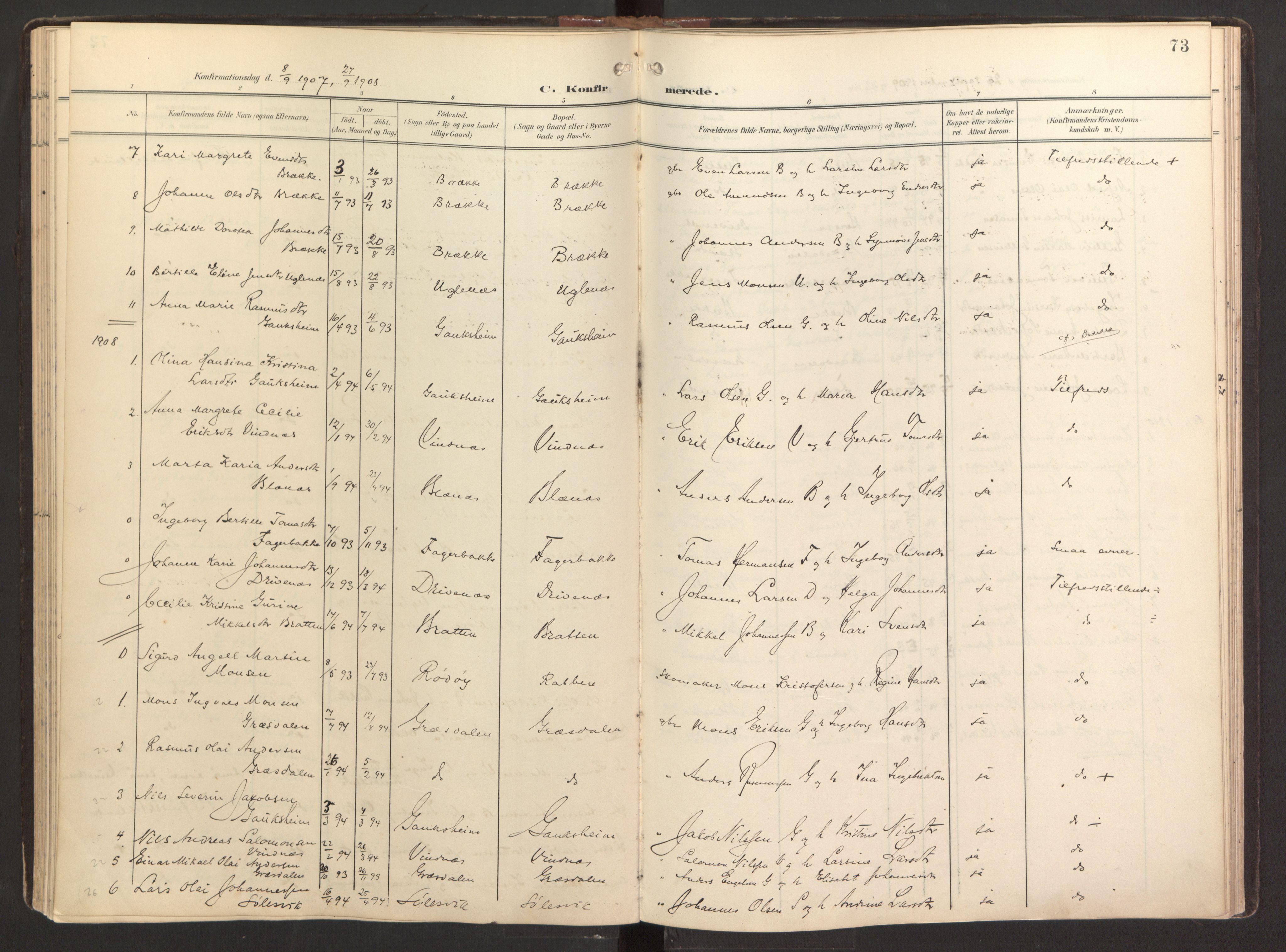 Fitjar sokneprestembete, SAB/A-99926: Parish register (official) no. B 1, 1900-1926, p. 73