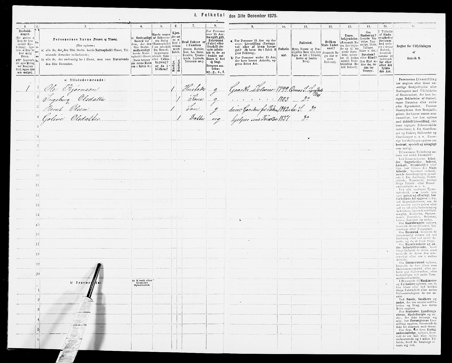 SAK, 1875 census for 1032P Lyngdal, 1875, p. 1237