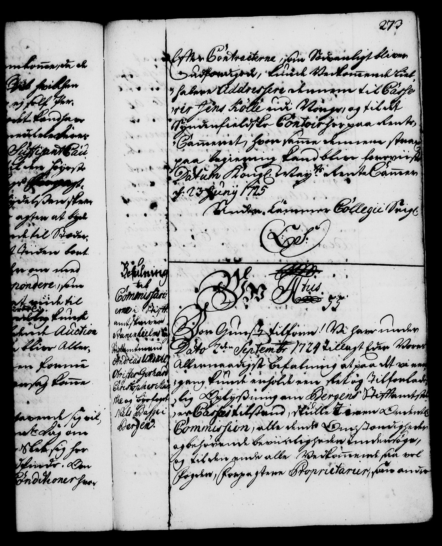 Rentekammeret, Kammerkanselliet, RA/EA-3111/G/Gg/Gga/L0002: Norsk ekspedisjonsprotokoll med register (merket RK 53.2), 1723-1727, p. 273