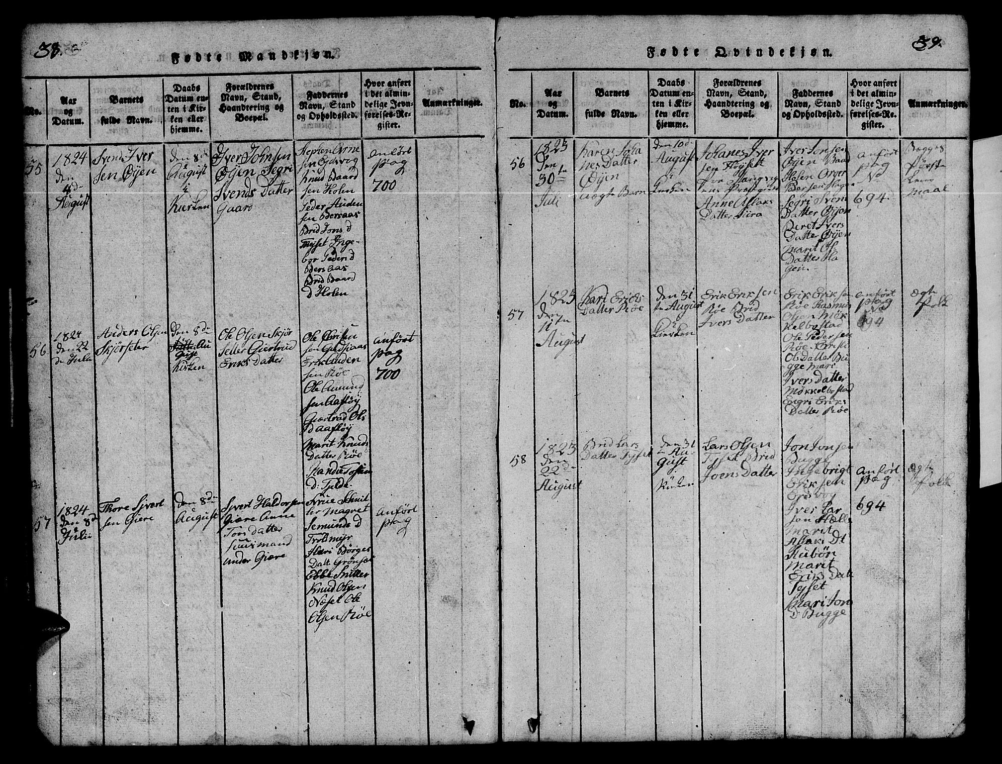 Ministerialprotokoller, klokkerbøker og fødselsregistre - Møre og Romsdal, SAT/A-1454/551/L0629: Parish register (copy) no. 551C01, 1818-1839, p. 38-39
