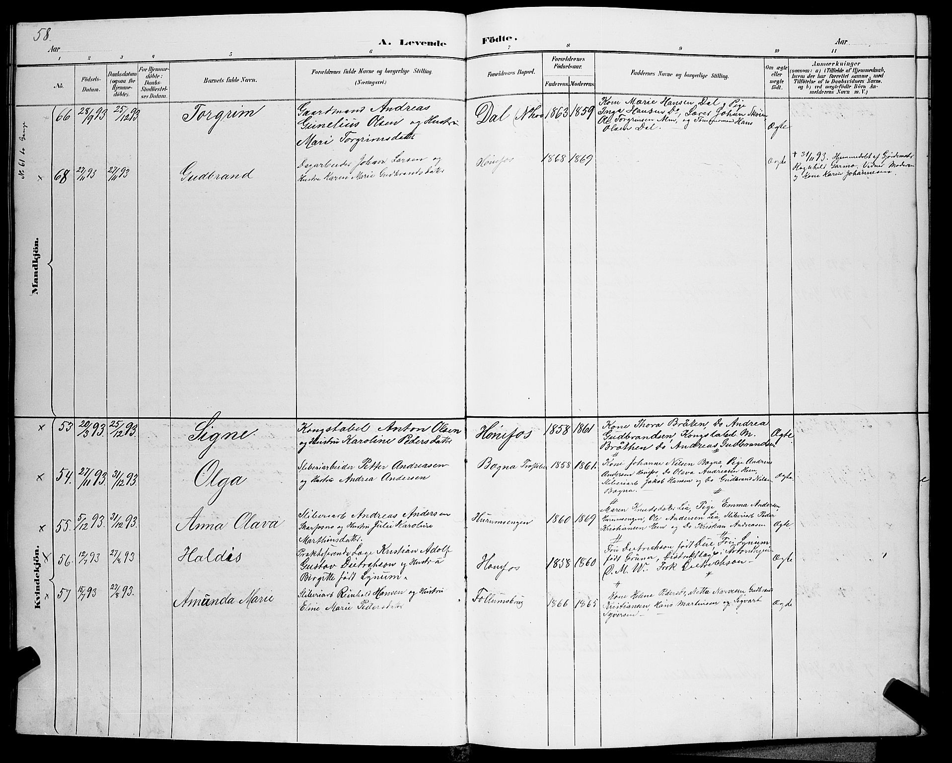 Hønefoss kirkebøker, SAKO/A-609/G/Ga/L0002: Parish register (copy) no. 2, 1888-1904, p. 58