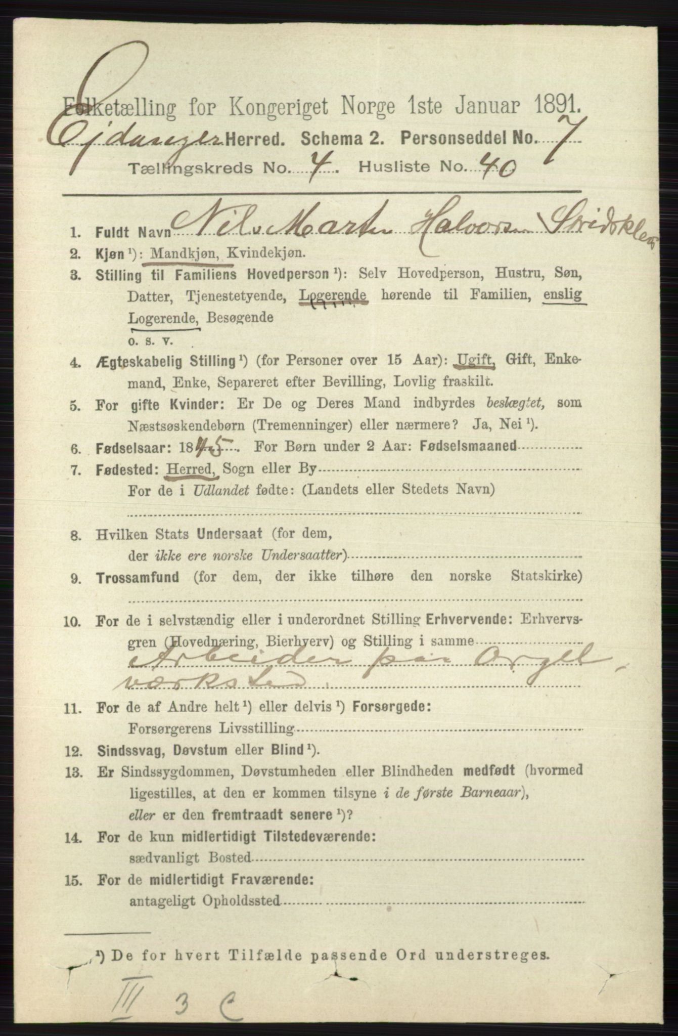 RA, 1891 census for 0813 Eidanger, 1891, p. 2220