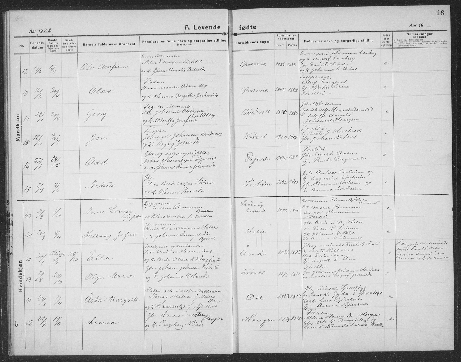 Ministerialprotokoller, klokkerbøker og fødselsregistre - Møre og Romsdal, SAT/A-1454/513/L0191: Parish register (copy) no. 513C05, 1920-1941, p. 16