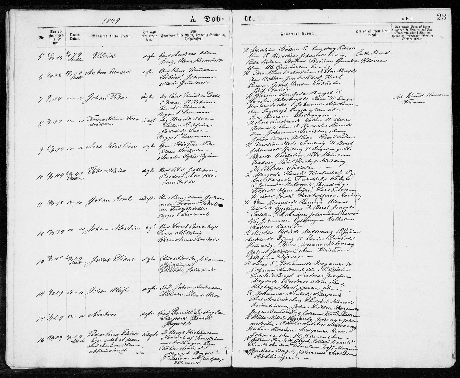 Ministerialprotokoller, klokkerbøker og fødselsregistre - Sør-Trøndelag, AV/SAT-A-1456/640/L0576: Parish register (official) no. 640A01, 1846-1876, p. 23