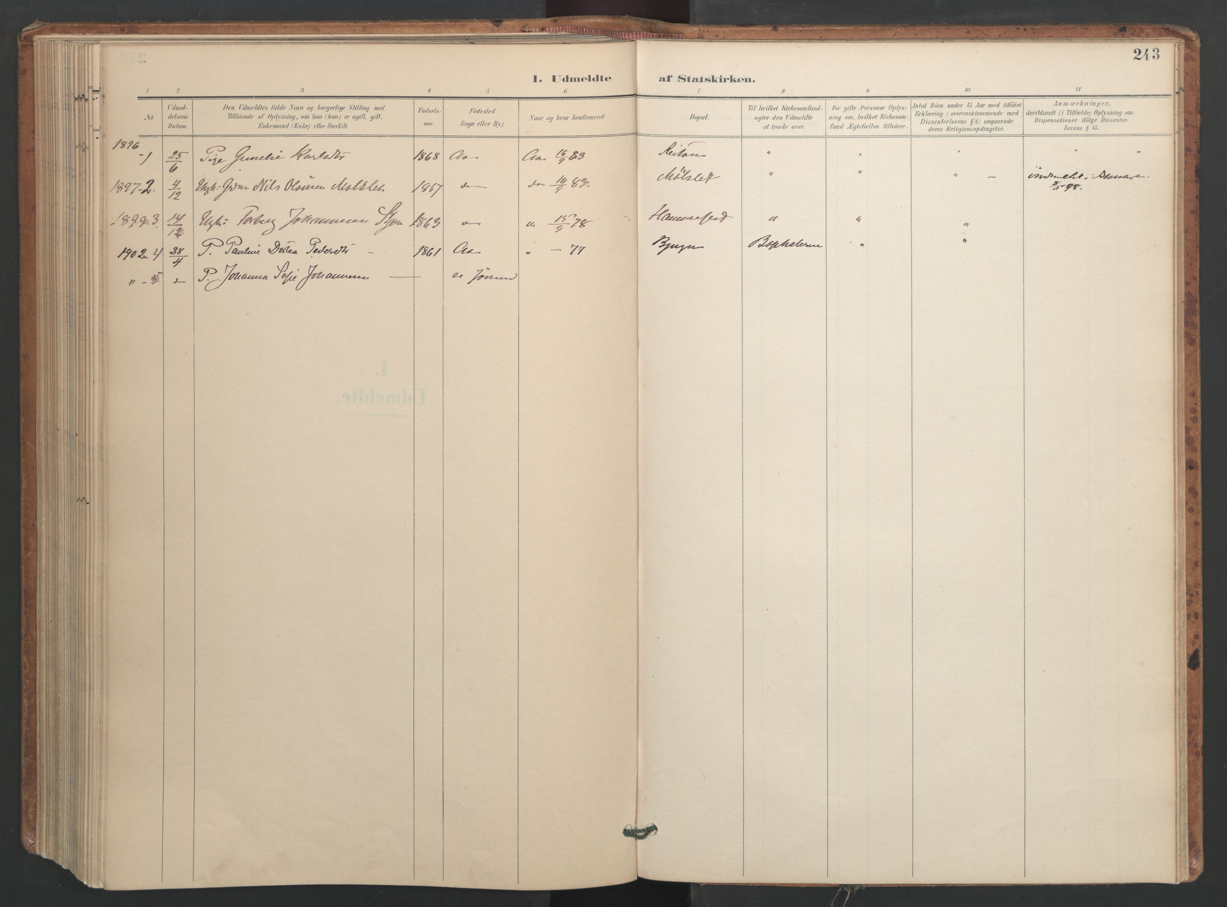 Ministerialprotokoller, klokkerbøker og fødselsregistre - Sør-Trøndelag, SAT/A-1456/655/L0681: Parish register (official) no. 655A10, 1895-1907, p. 243