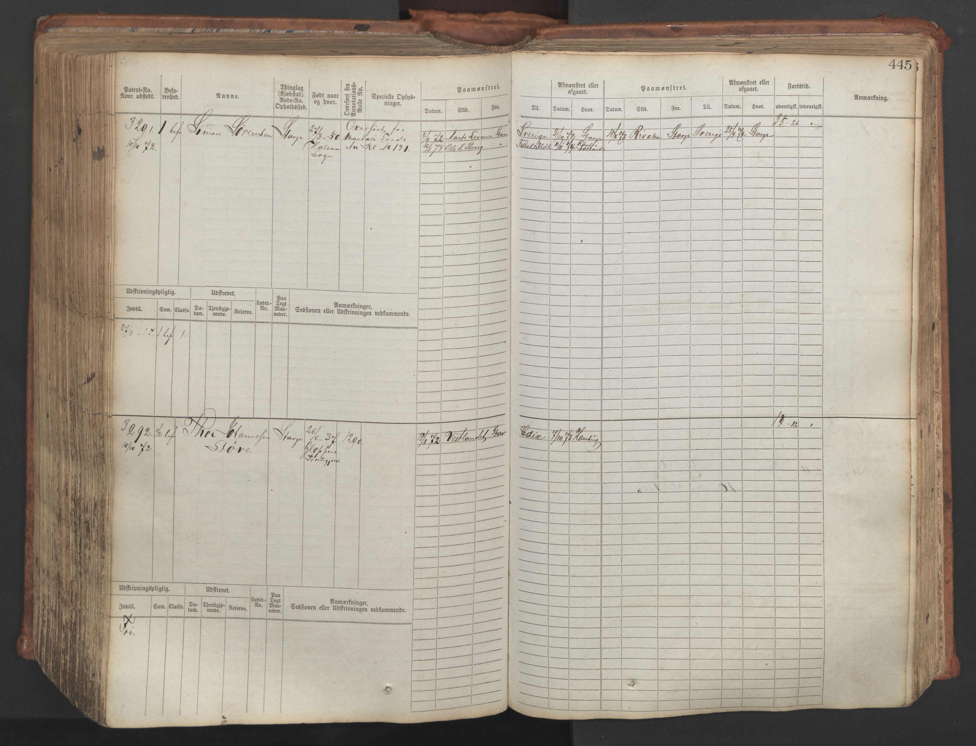 Stavanger sjømannskontor, AV/SAST-A-102006/F/Fb/Fbb/L0007: Sjøfartshovedrulle, patentnr. 2403-3604, 1869-1880, p. 496