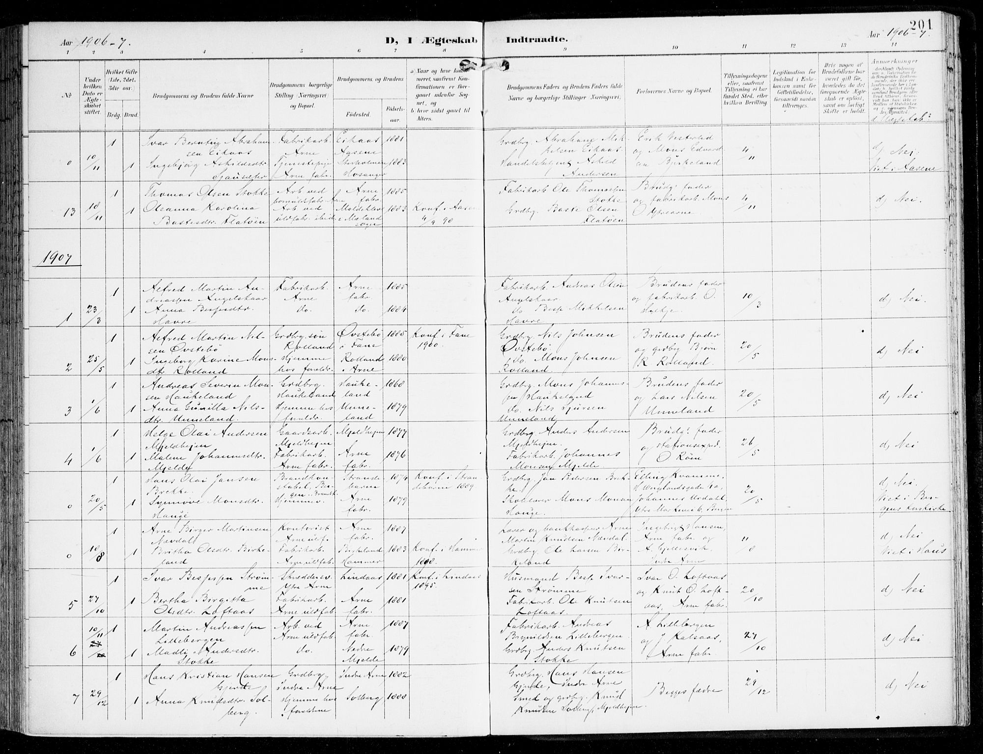 Haus sokneprestembete, SAB/A-75601/H/Haa: Parish register (official) no. D 2, 1899-1912, p. 201