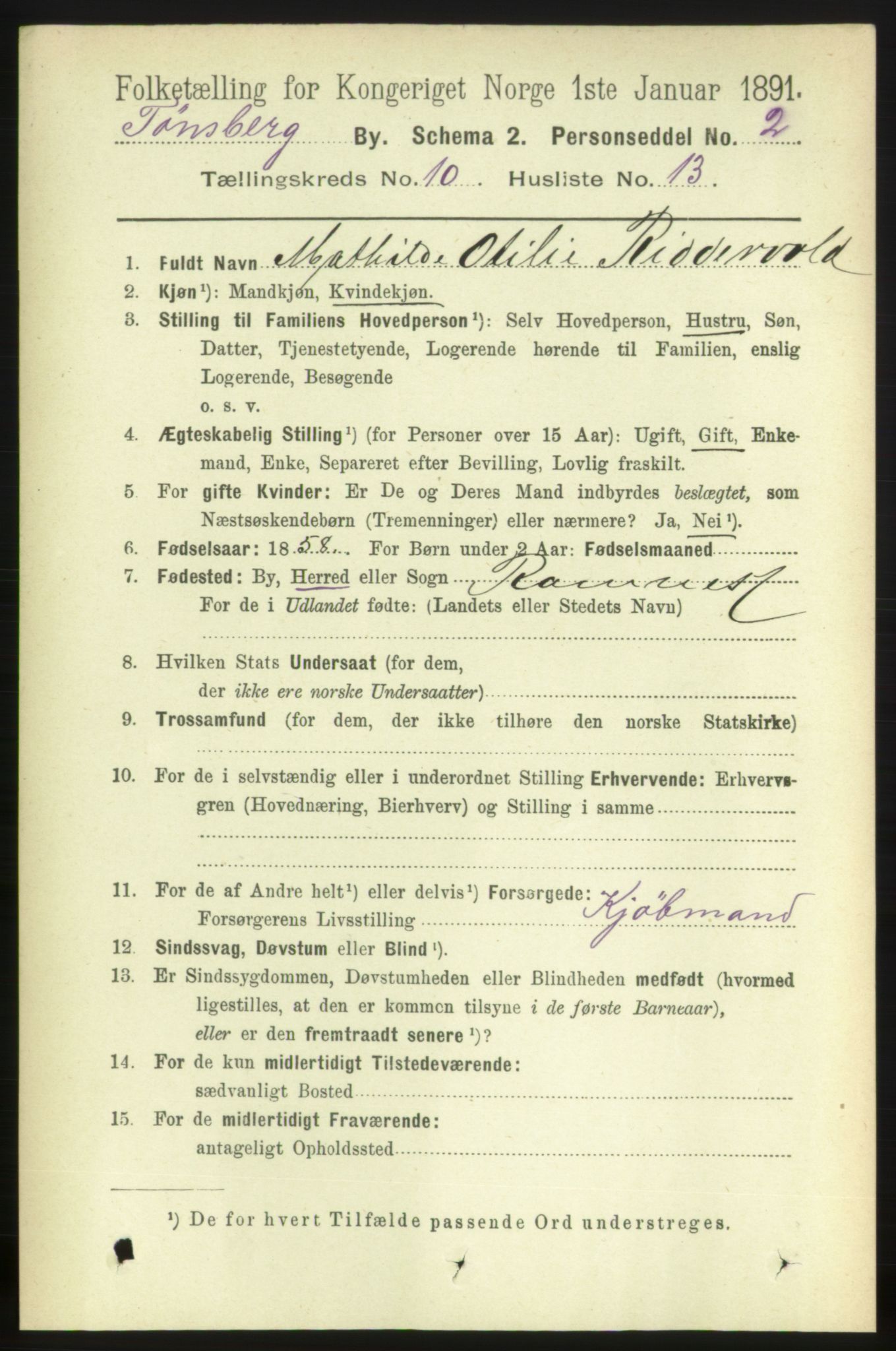 RA, 1891 census for 0705 Tønsberg, 1891, p. 3762