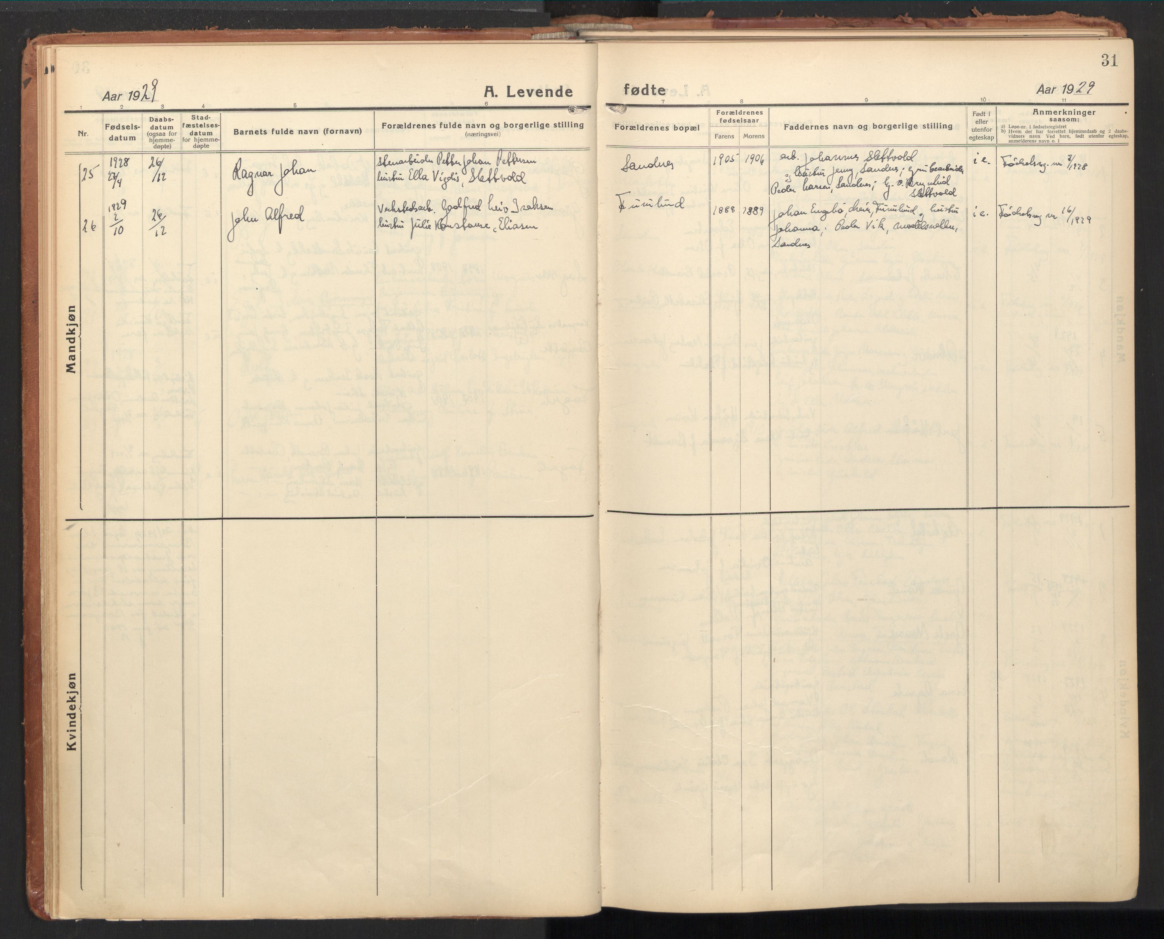 Ministerialprotokoller, klokkerbøker og fødselsregistre - Nordland, AV/SAT-A-1459/850/L0716: Curate's parish register no. 850B06, 1924-1938, p. 31