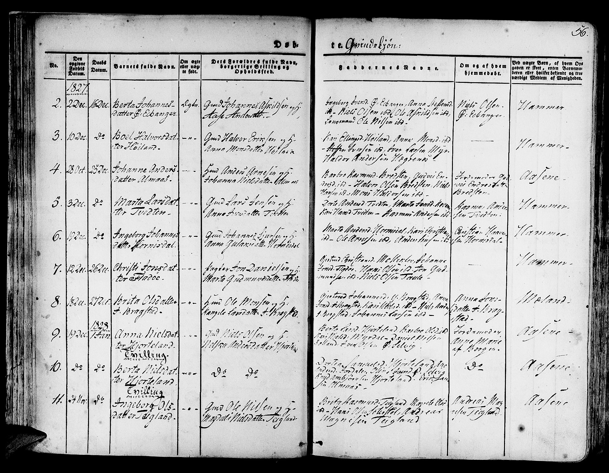 Hamre sokneprestembete, SAB/A-75501/H/Ha/Haa/Haaa/L0011: Parish register (official) no. A 11, 1826-1834, p. 56