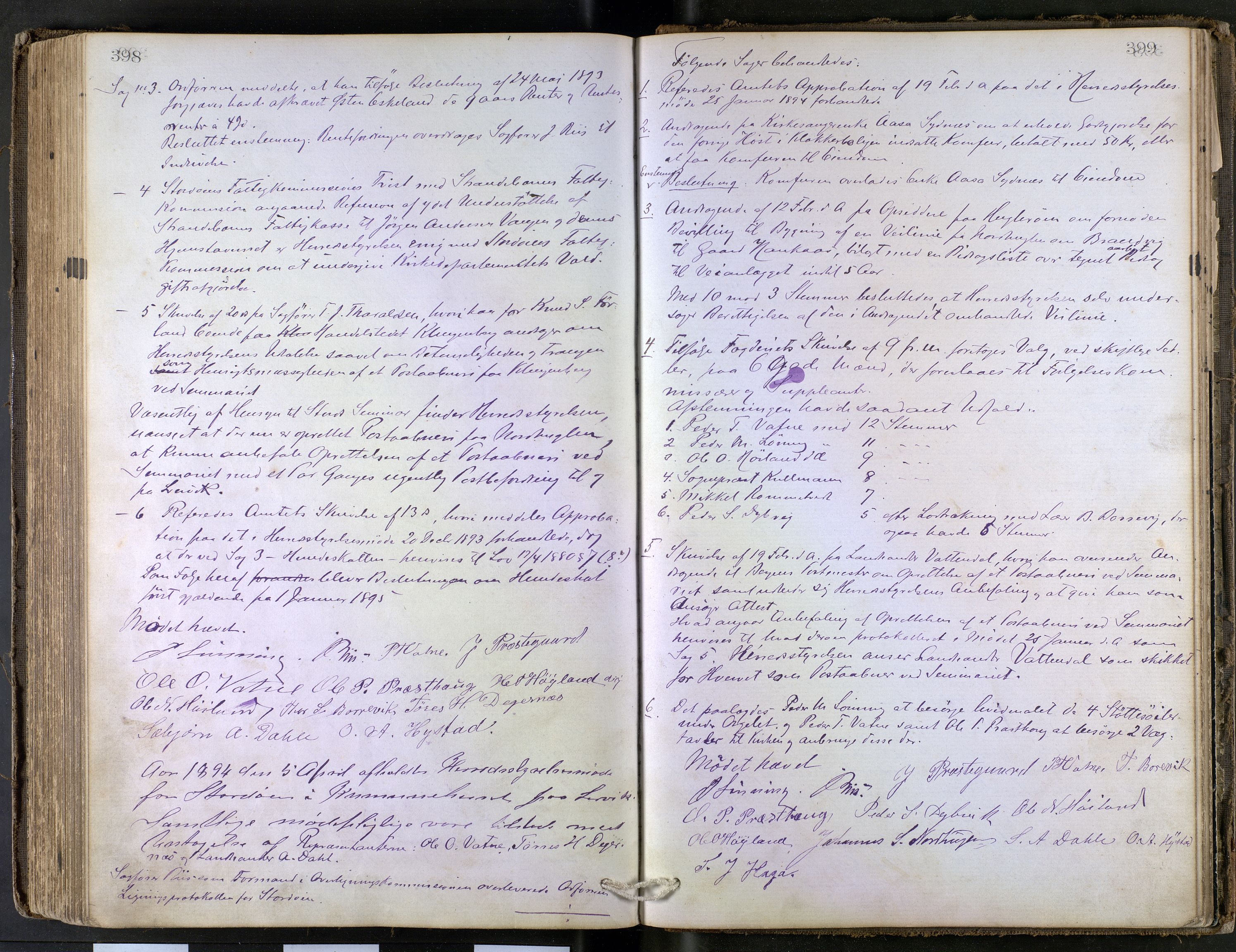 Stord kommune. Formannskapet, IKAH/1221-021/A/Aa/L0002: Møtebok for formannskapet og heradstyret , 1867-1896, p. 398-399