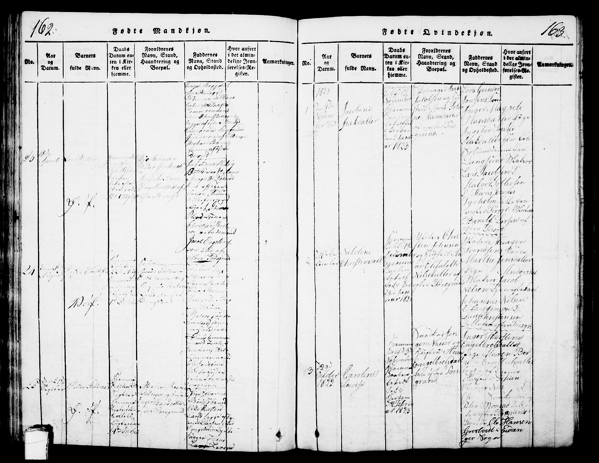 Porsgrunn kirkebøker , SAKO/A-104/G/Gb/L0001: Parish register (copy) no. II 1, 1817-1828, p. 162-163