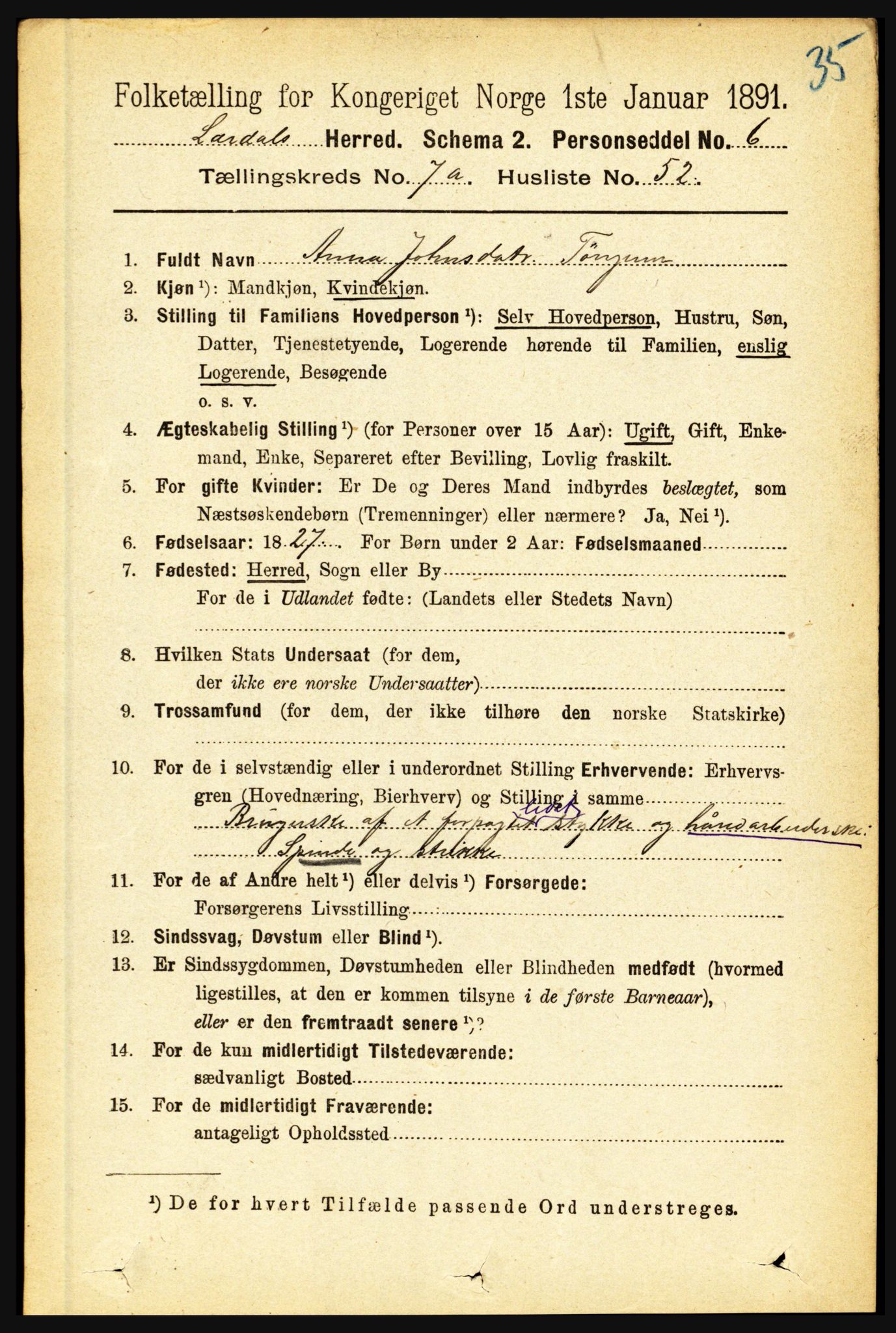 RA, 1891 census for 1422 Lærdal, 1891, p. 1100