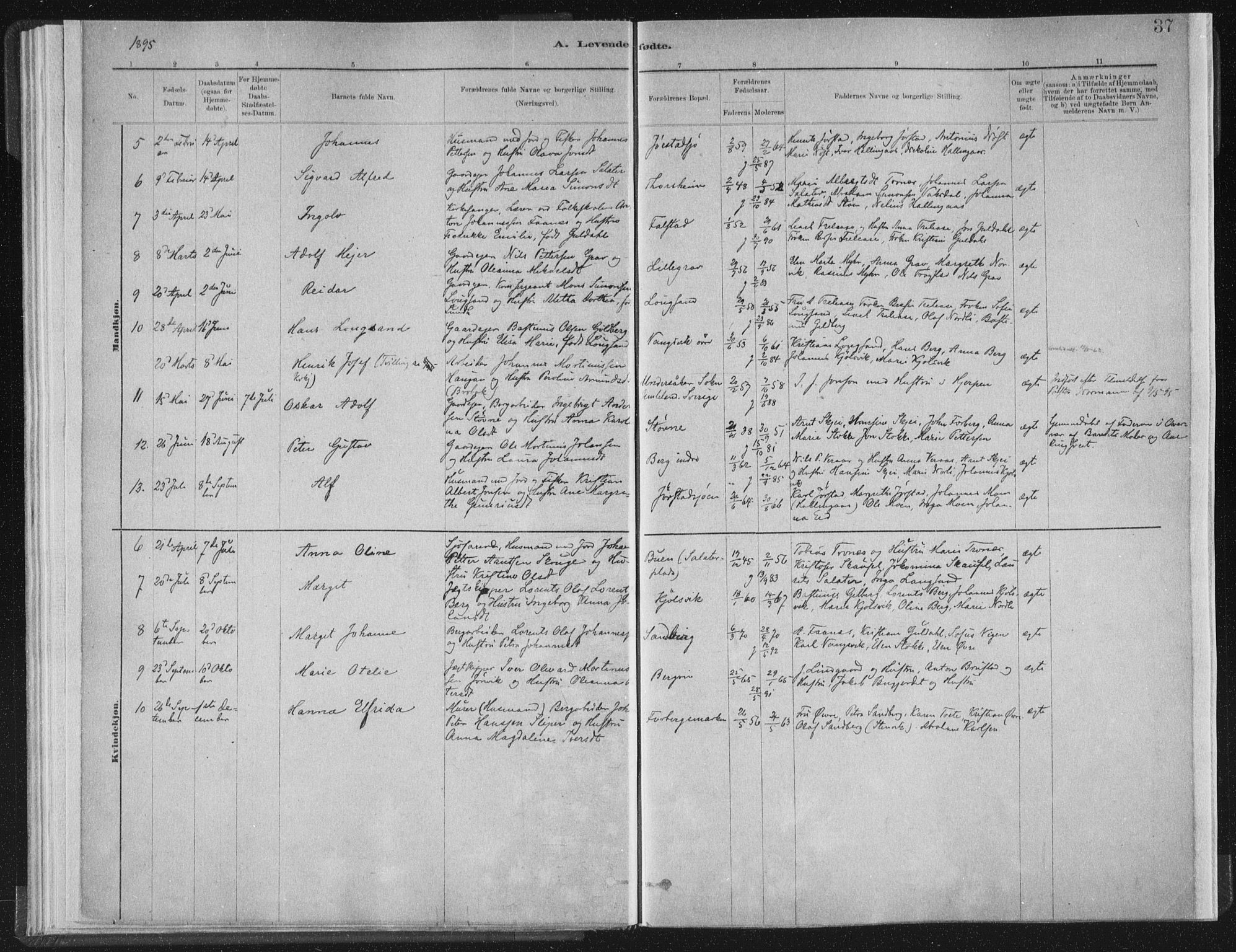 Ministerialprotokoller, klokkerbøker og fødselsregistre - Nord-Trøndelag, AV/SAT-A-1458/722/L0220: Parish register (official) no. 722A07, 1881-1908, p. 37