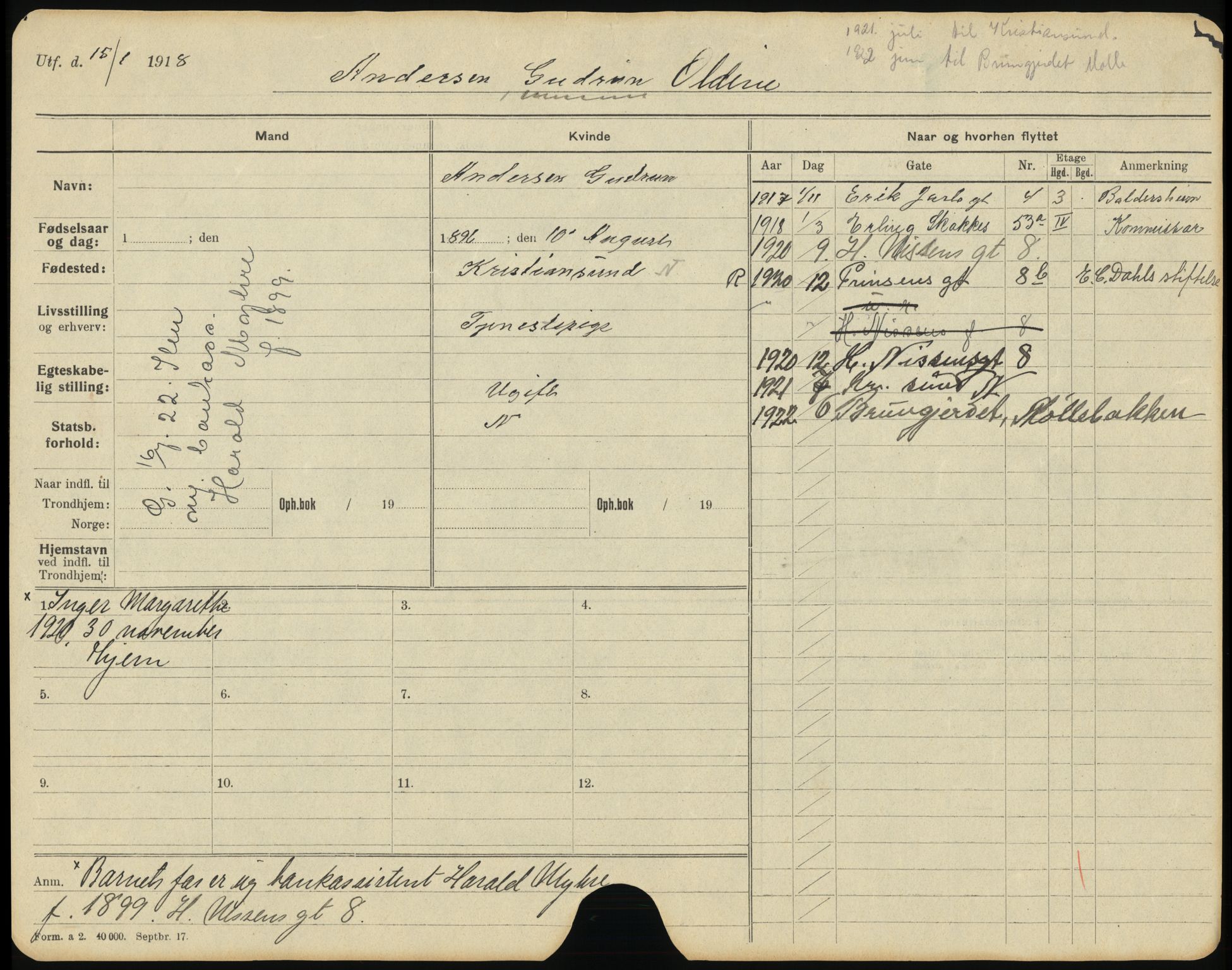 Trondheim folkeregister, AV/SAT-A-1608/1/F/Ff/L0005: Gifte, 1922