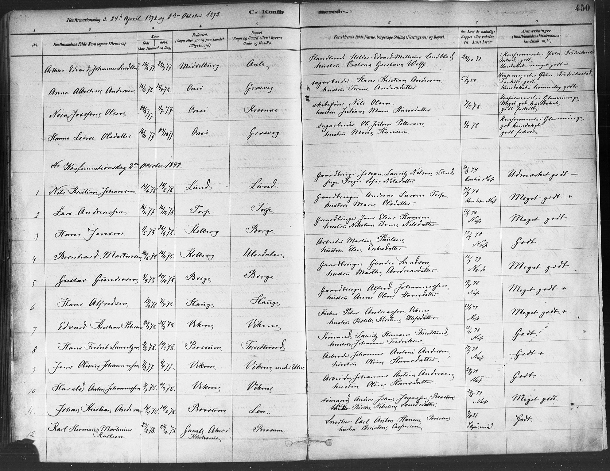 Onsøy prestekontor Kirkebøker, AV/SAO-A-10914/F/Fa/L0005: Parish register (official) no. I 5, 1878-1898, p. 451