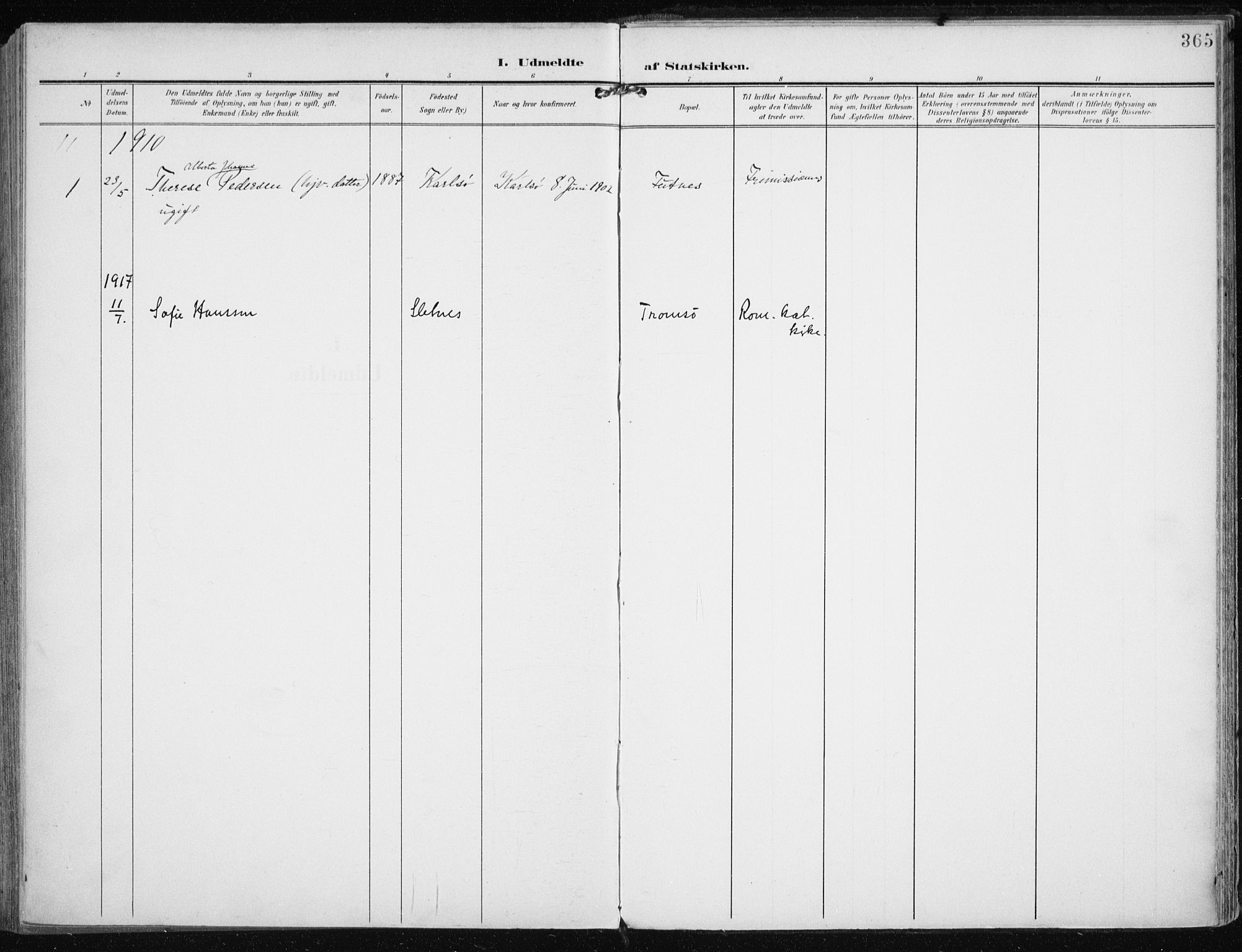Karlsøy sokneprestembete, SATØ/S-1299/H/Ha/Haa/L0014kirke: Parish register (official) no. 14, 1903-1917, p. 365